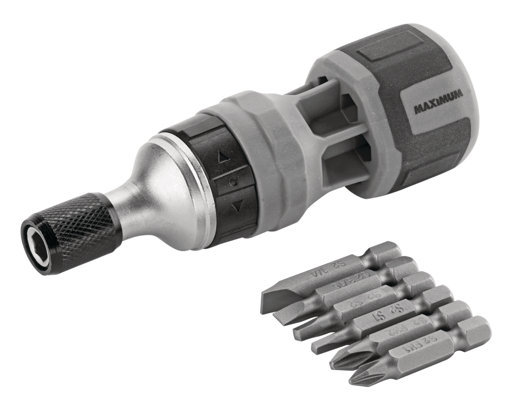Maximum 6in1 Stubby Ratcheting MultiBit Screwdriver with Quick