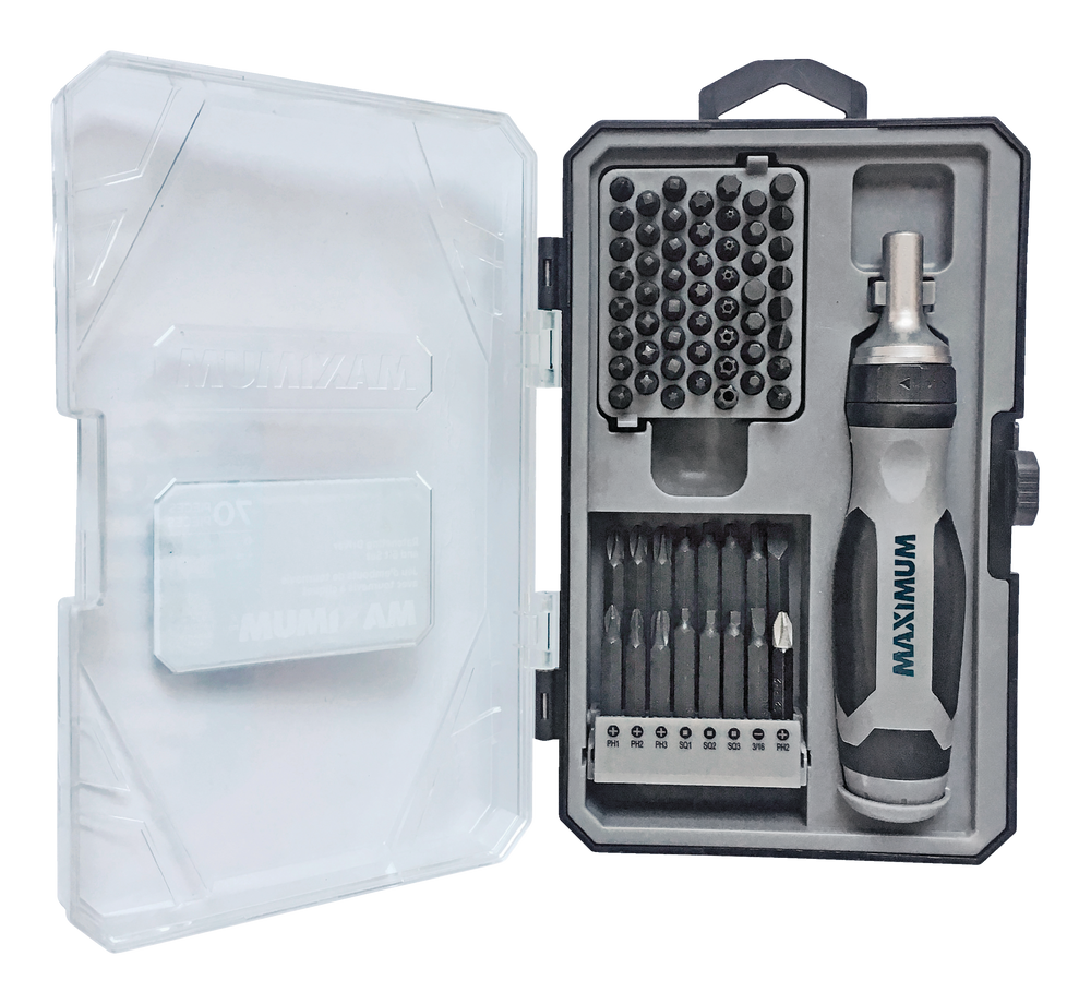 Maximum 70pc Ratcheting Screwdriver with S2 Black Oxide Bits and