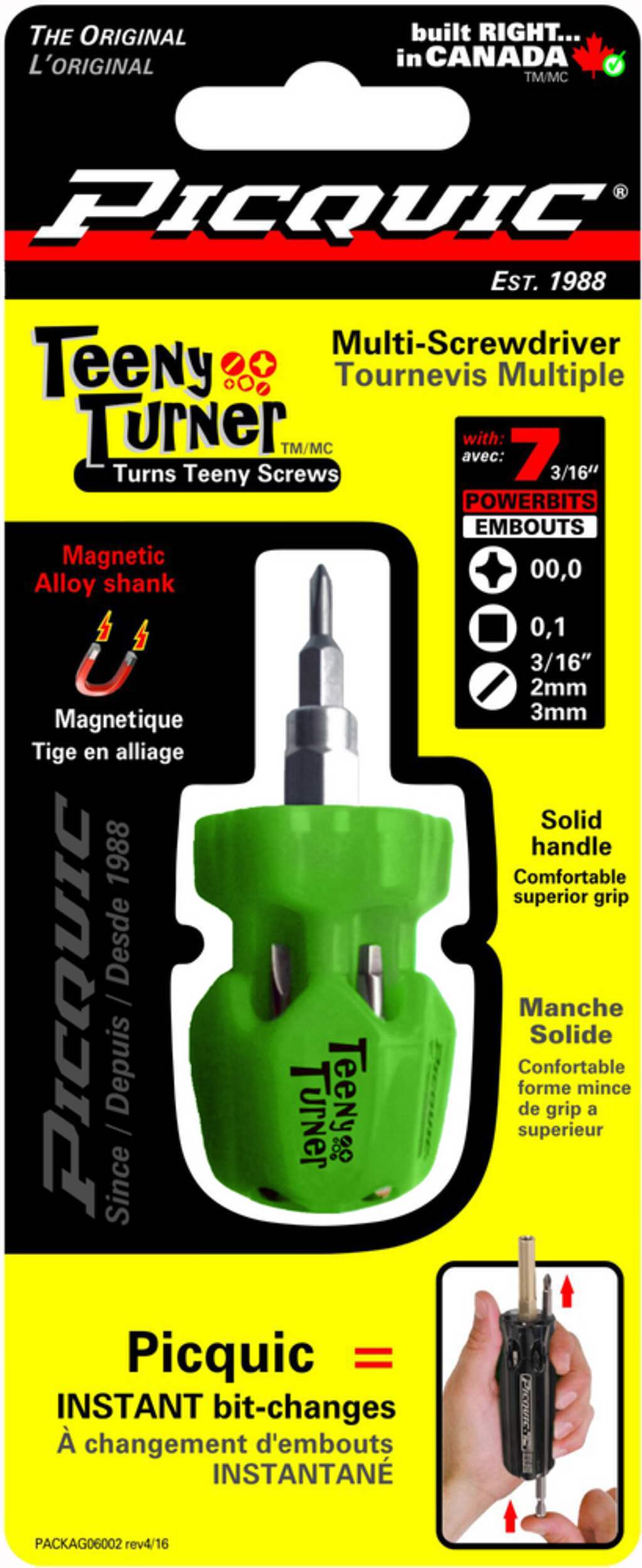 Picquic Teeny Turner Multi-Bit Screwdriver, Micro, Assorted Colours, 7-pc Front_Flat