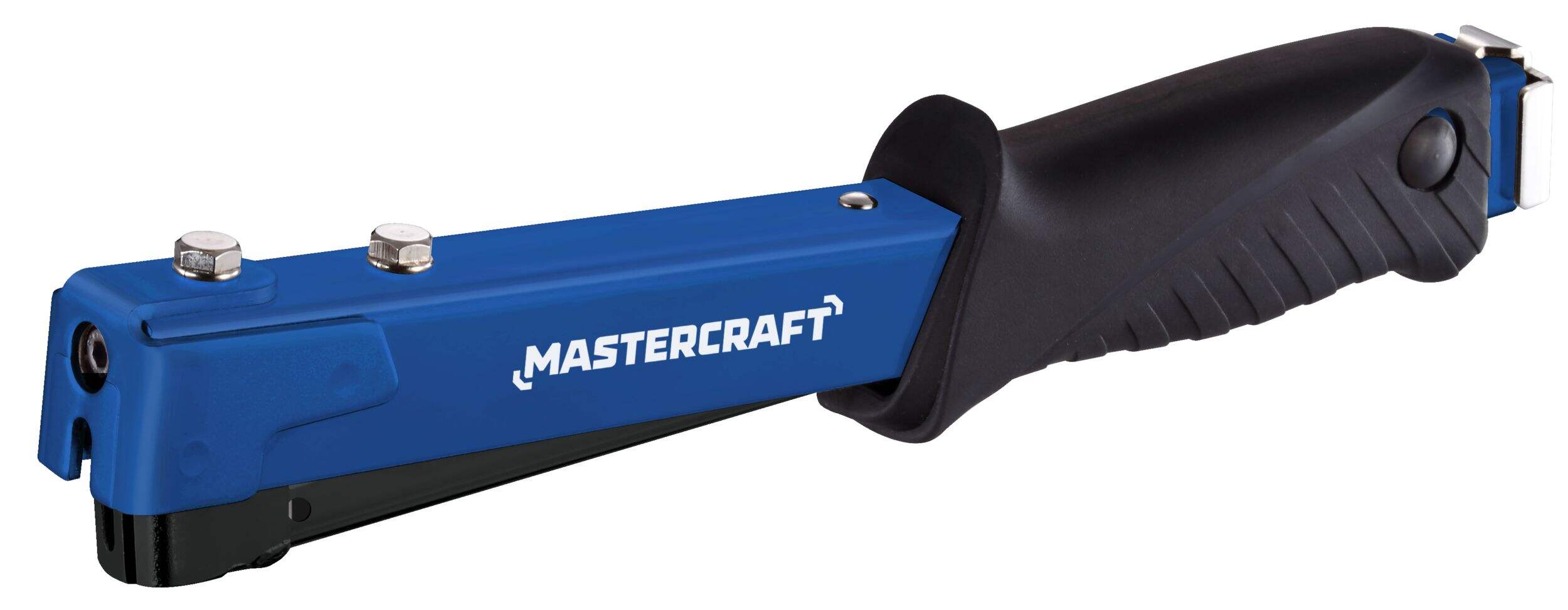 Mastercraft Heavy-Duty Hammer Tacker with Soft-Touch Handle and All-Steel Construction, Rear-Load Magazine Front_Three_Fourths_Angled_Left