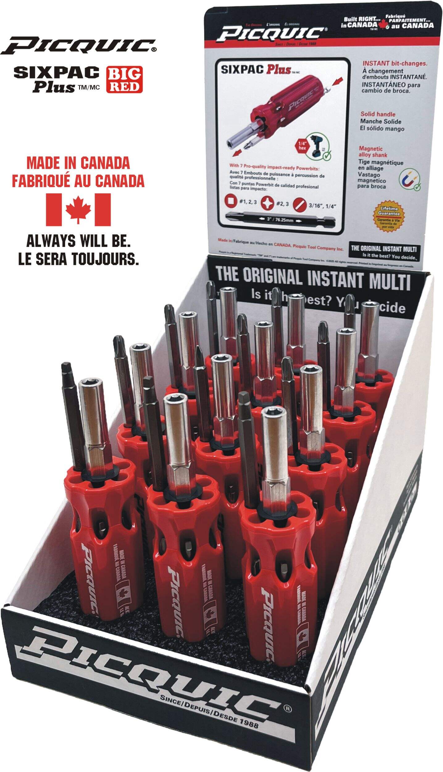 Tournevis à embouts multiples Picquic SIXPAC Plus, 7 pièces, 3 po, rouge Canada Front_Angled_Left