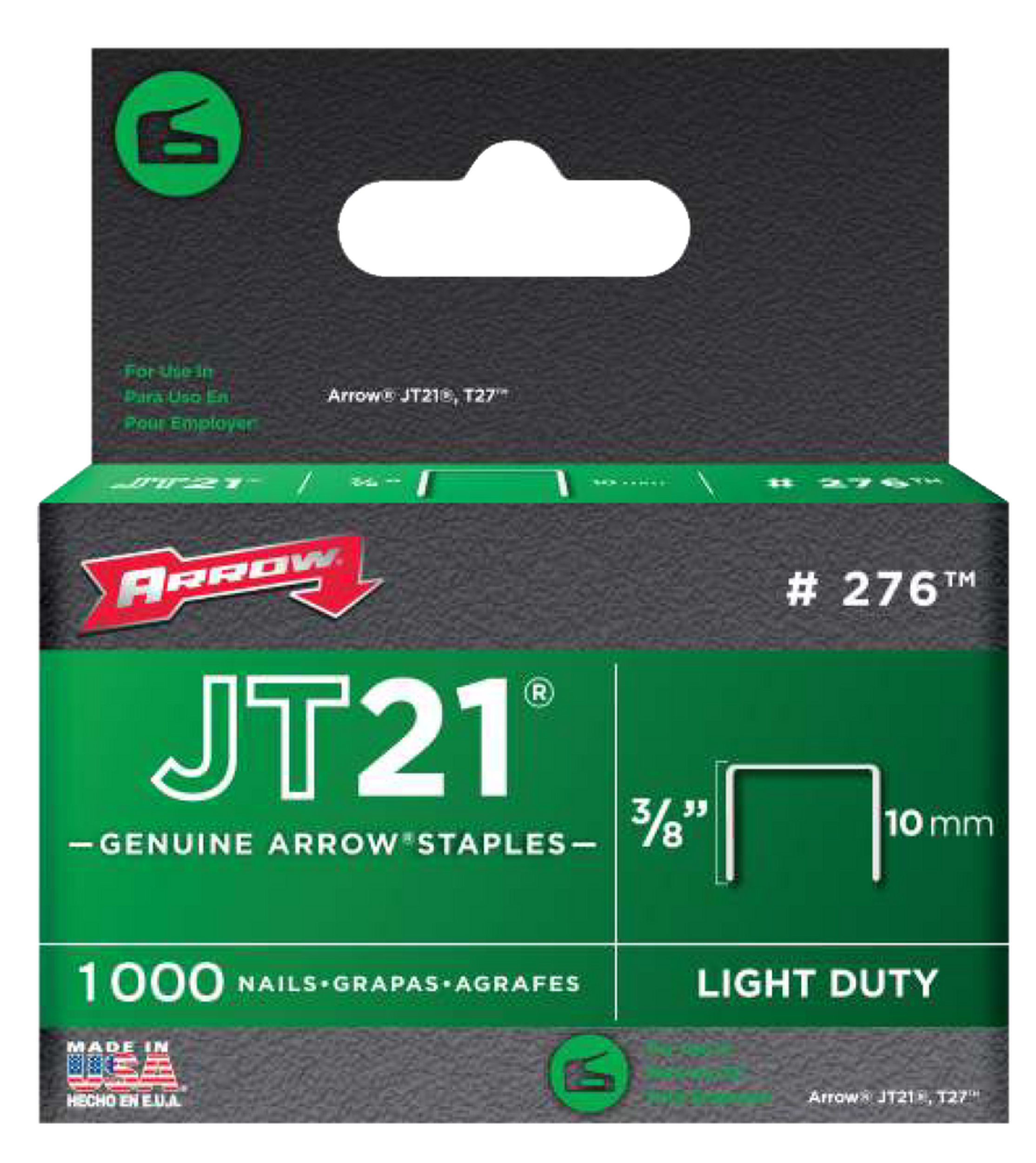 Arrow Fastener 276 3/8-in JT21 Light Duty Staples, 1000-pk Front_Elevated