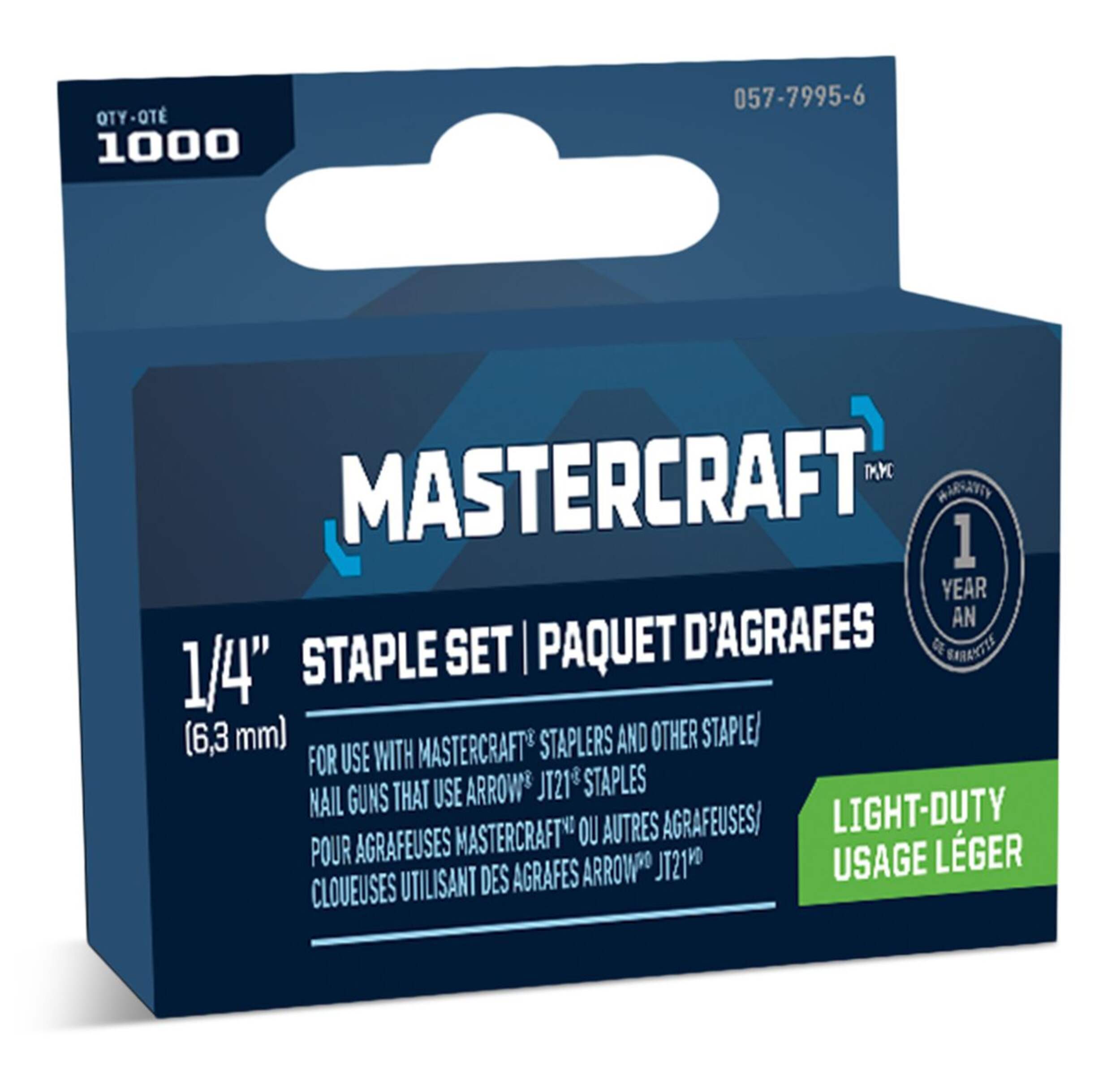 Mastercraft Fastener 1/4-in JT21 Staples, 1000-pk Front_Three_Fourths_Angled_Right