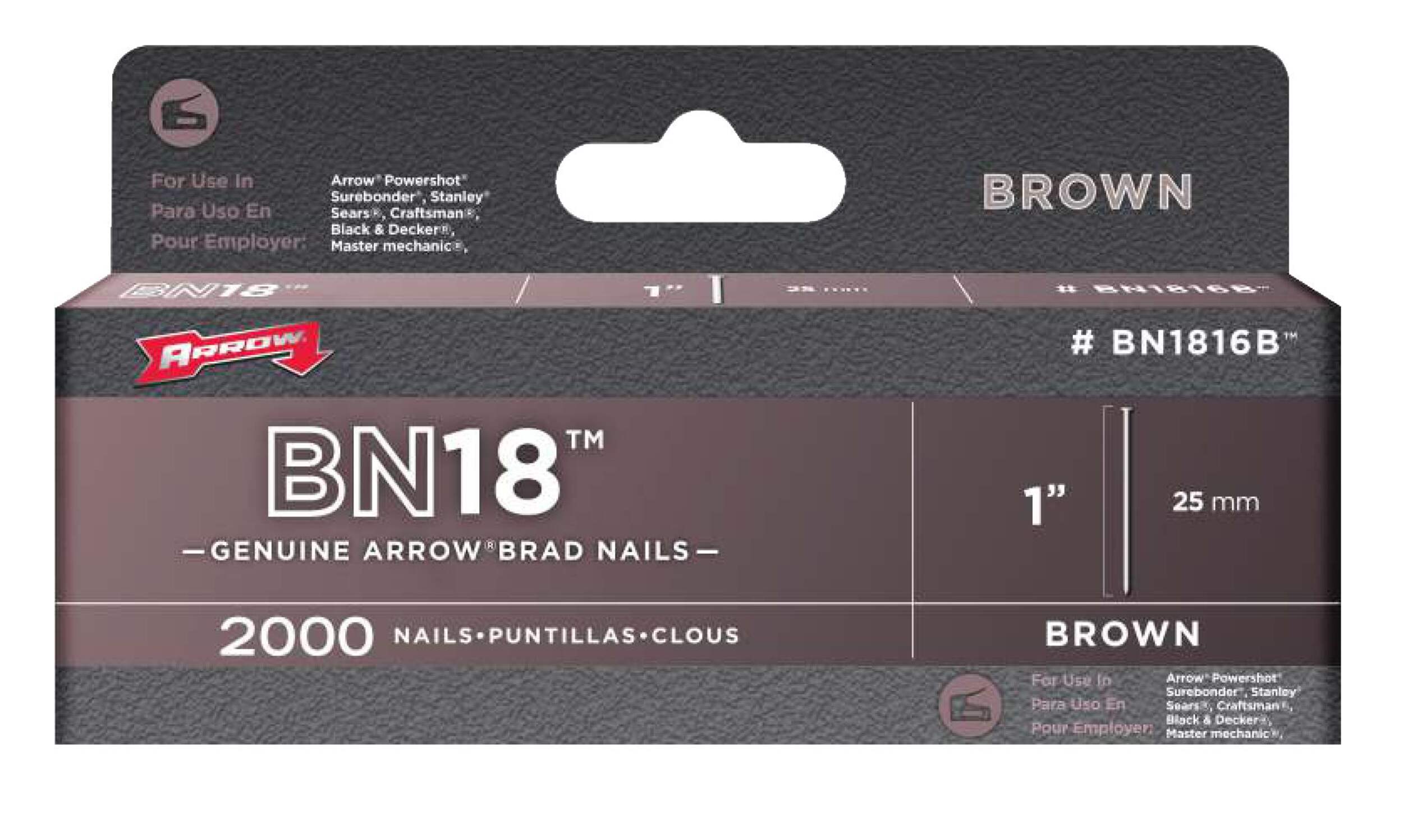 Clous de finition Arrow, calibre 18, 1 po Front_Elevated