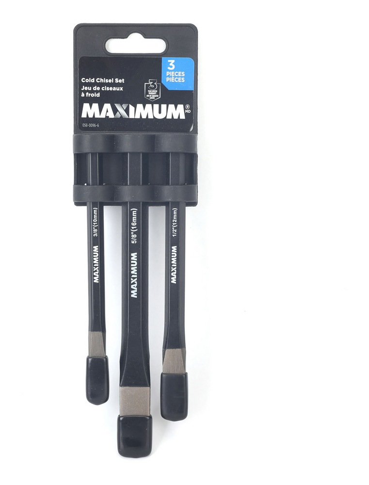 Maximum 3pc Hex Shaft Cold Chisel Set, 5/8, 1/2, 3/8, High Carbon