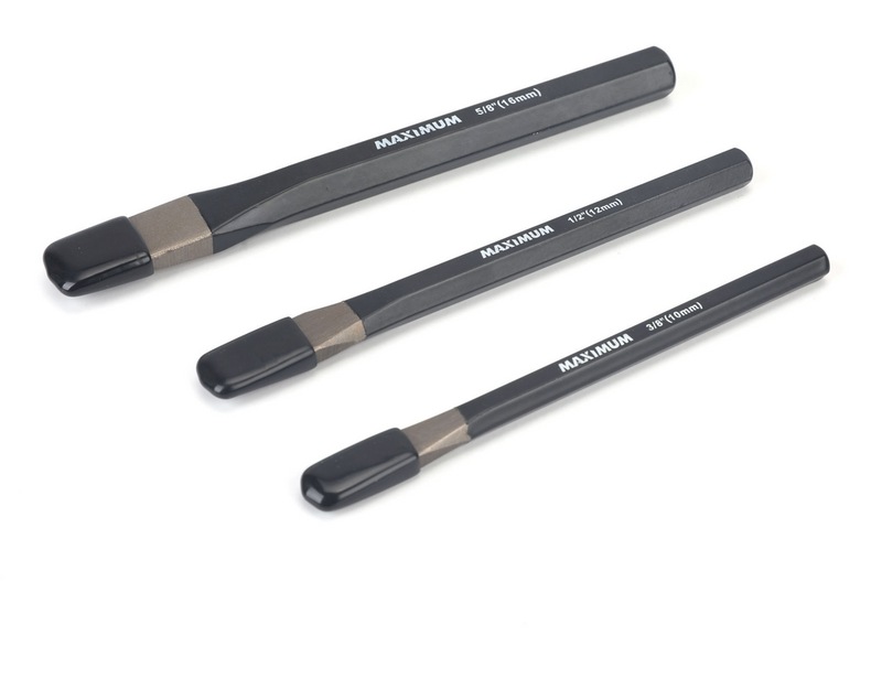 Maximum 3pc Hex Shaft Cold Chisel Set, 5/8, 1/2, 3/8, High Carbon