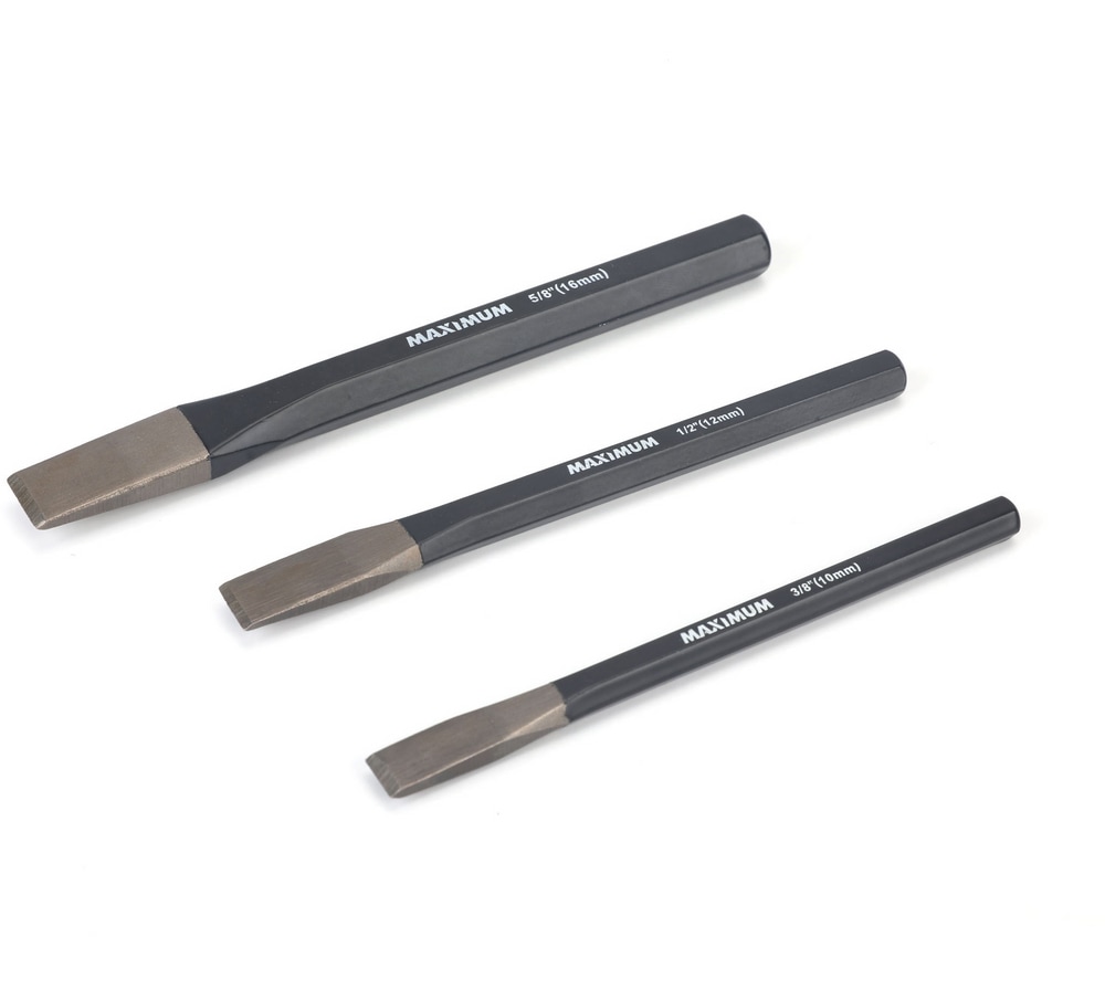 Maximum 3pc Hex Shaft Cold Chisel Set, 5/8, 1/2, 3/8, High Carbon
