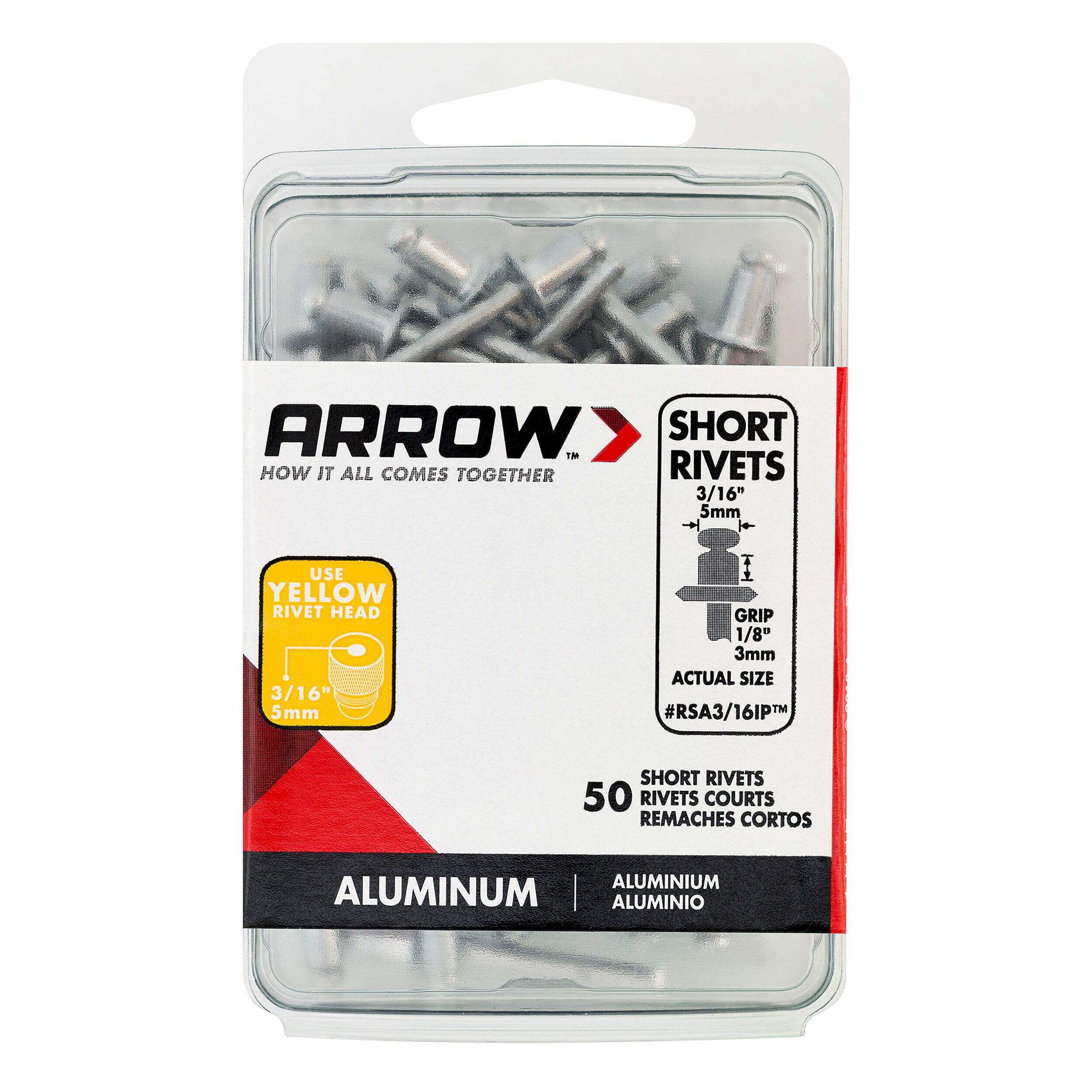 Arrow Rivet Aluminum Short, 3/16-in, 50-Pack Front_Flat