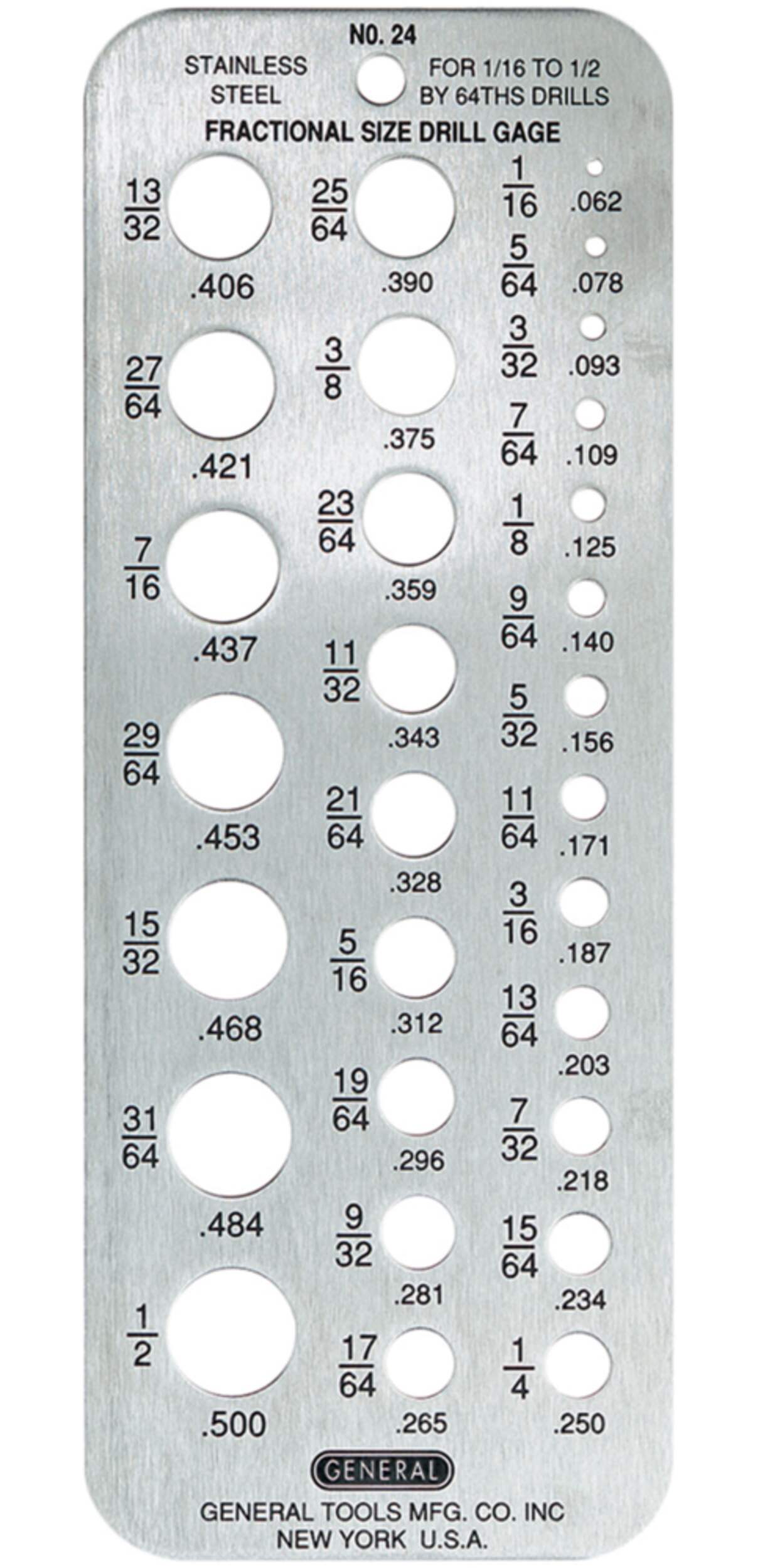 General Tools Hobby Drill Gauge, Easy-to-Read Etched Markings, 1/16-1/2-in x 64-in Front_Flat