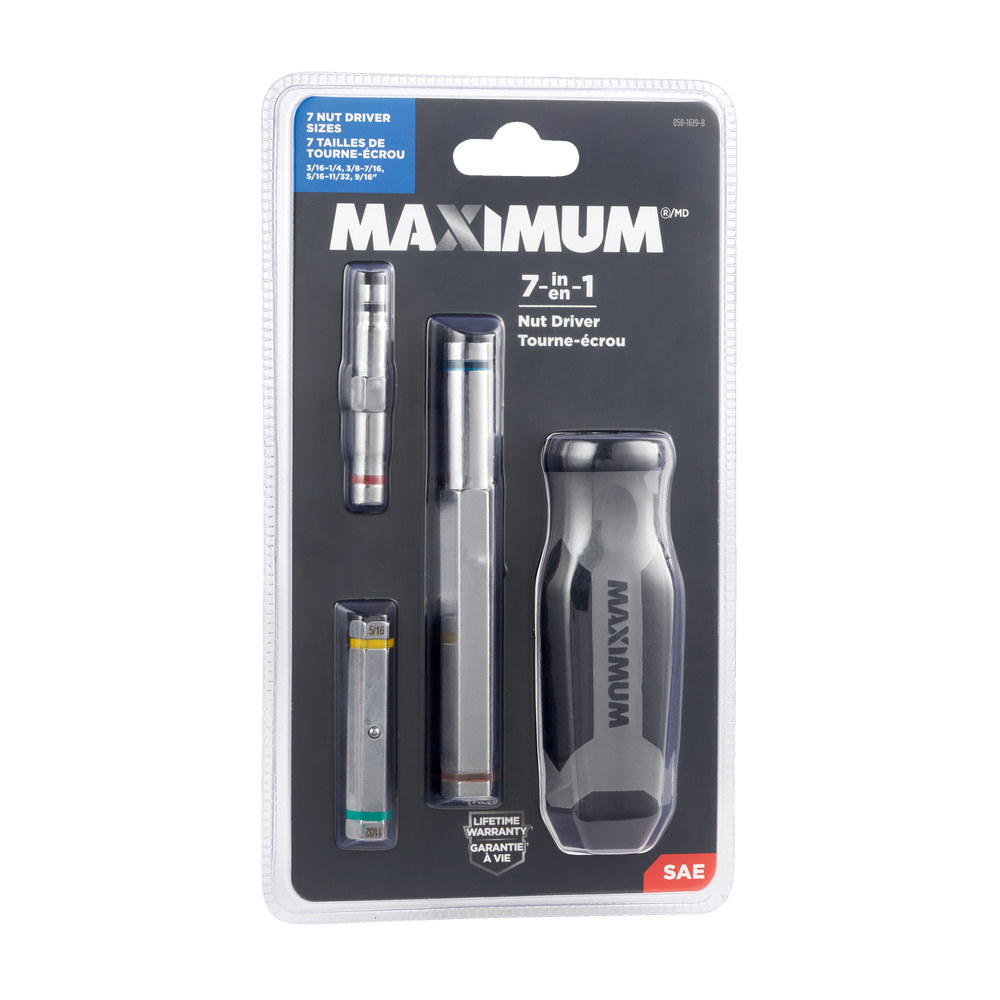 MAXIMUM 7in1 Nut Driver, SAE, Comfort Grip, Corrosion Resistant