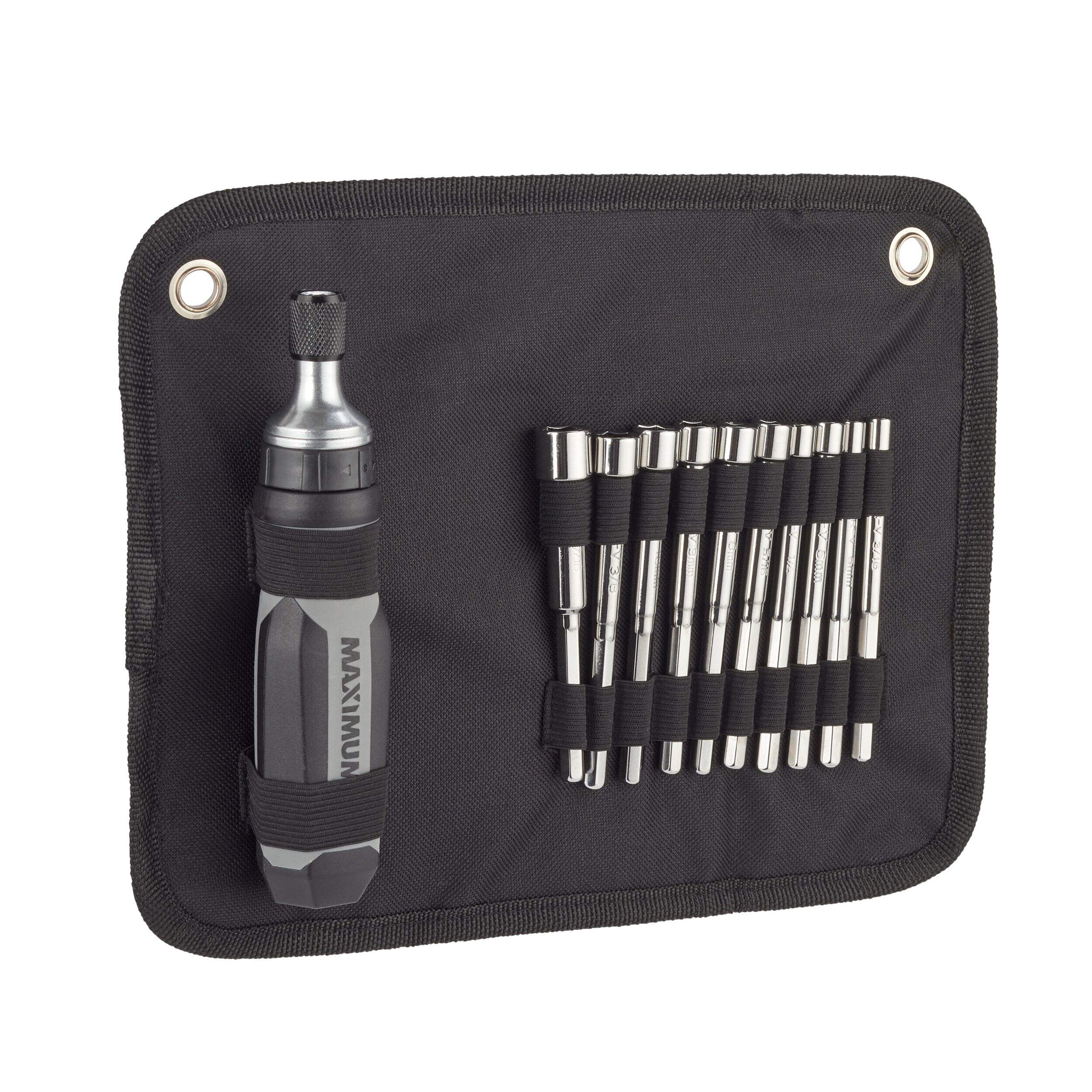 MAXIMUM Ratcheting Nut Driver Set with Storage Bag, Soft/Comfortable Handle, SAE/Metric, 11-pc Front_Angled_Right