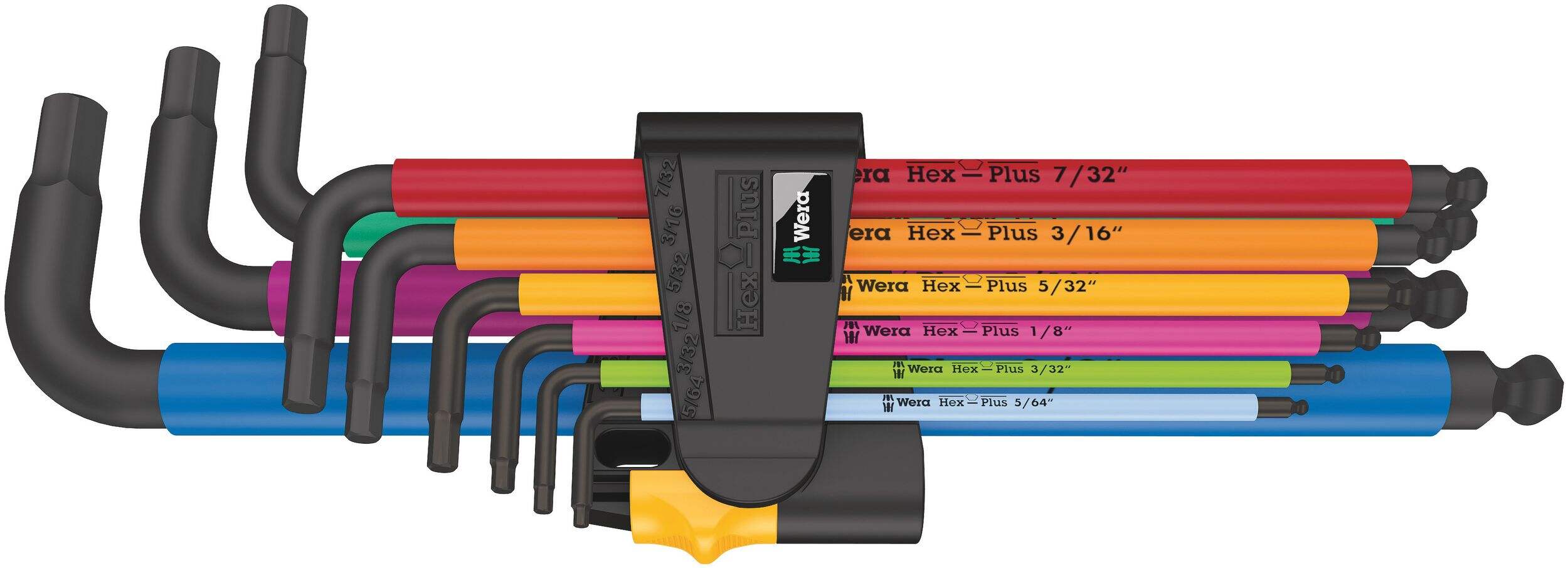 Wera Hex Key Set/Allen Wrench Set, Colour-Coded Sleeve, SAE, 9-pc Front_Flat