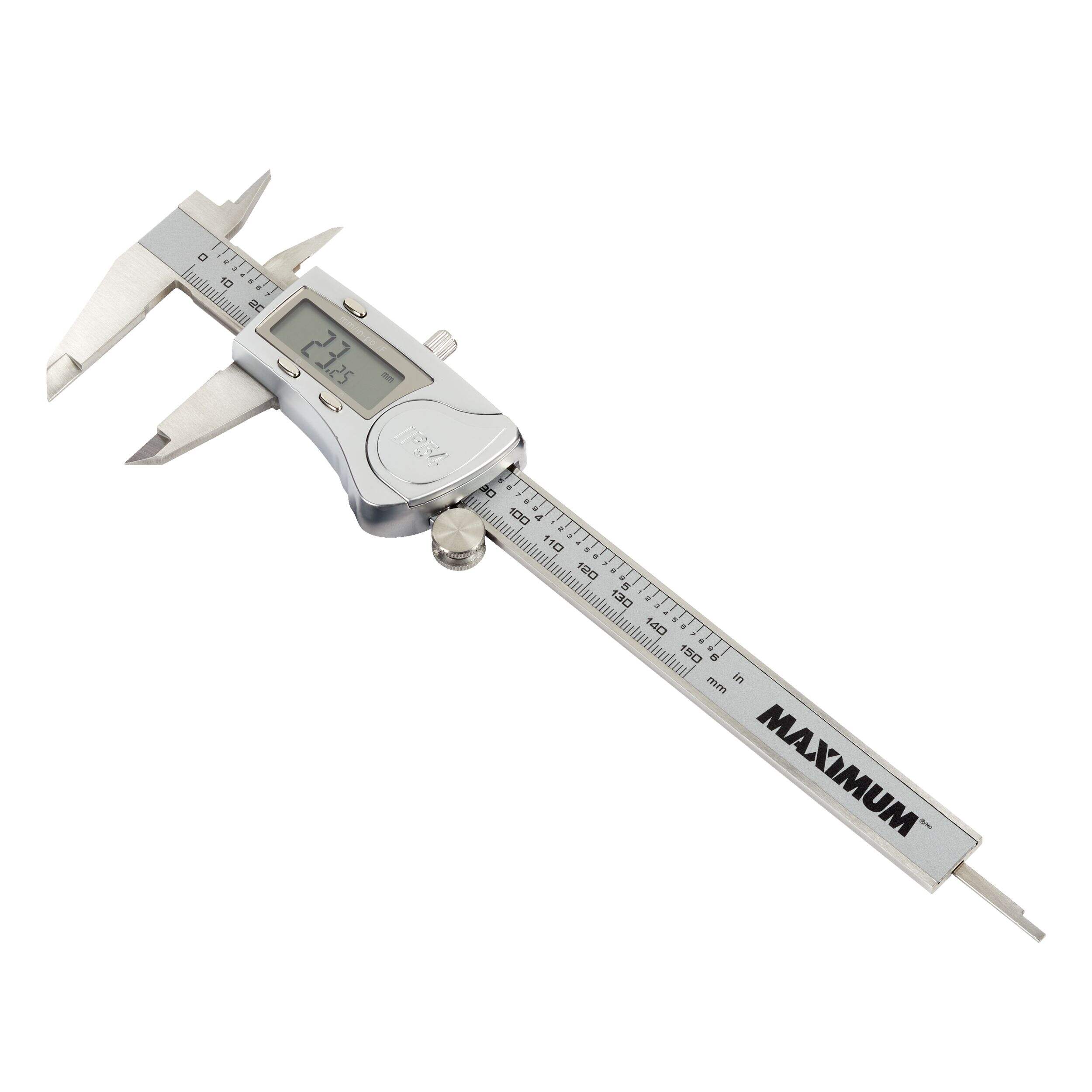 MAXIMUM Professional Digital Caliper with LCD Screen, mm/inch Conversion Switch, Automatic Shutoff, 6-in Front_Three_Fourths_Angled_Left