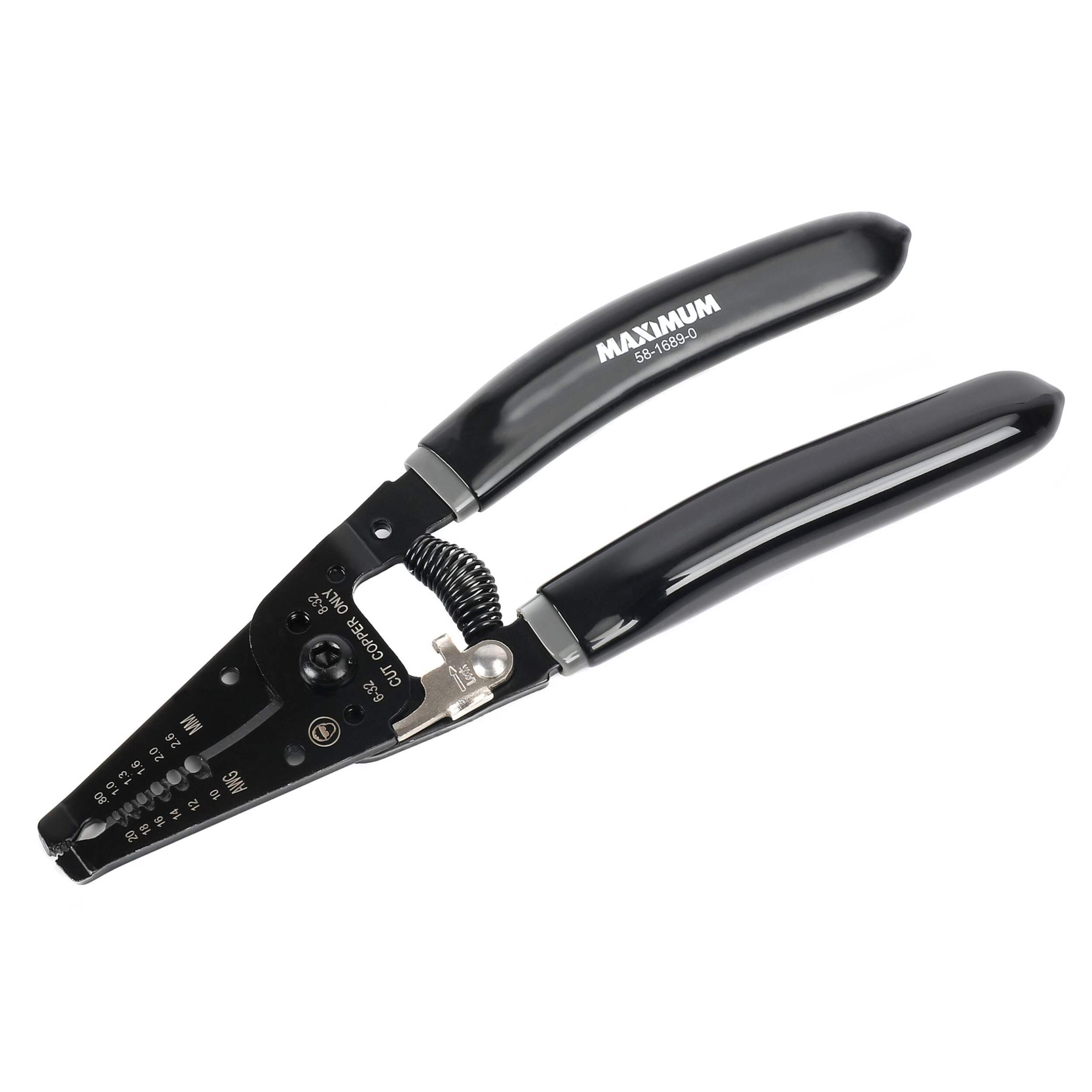 MAXIMUM 10-20 Gauge Wire Stripper, Serrated Nose,  Rust Resistant, Carbon Steel, 7-in Front_Three_Fourths_Angled_Left