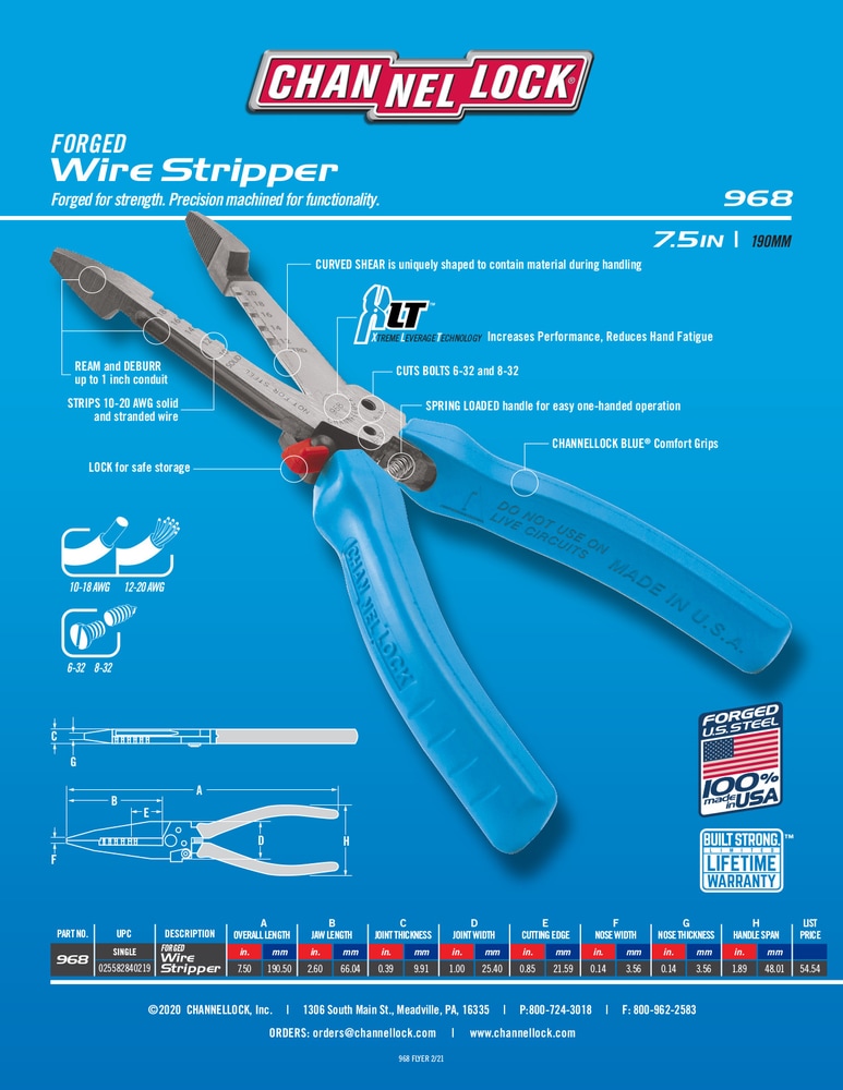 Channellock® 968 Wire Stripper, Xtreme Leverage Technology (XLT