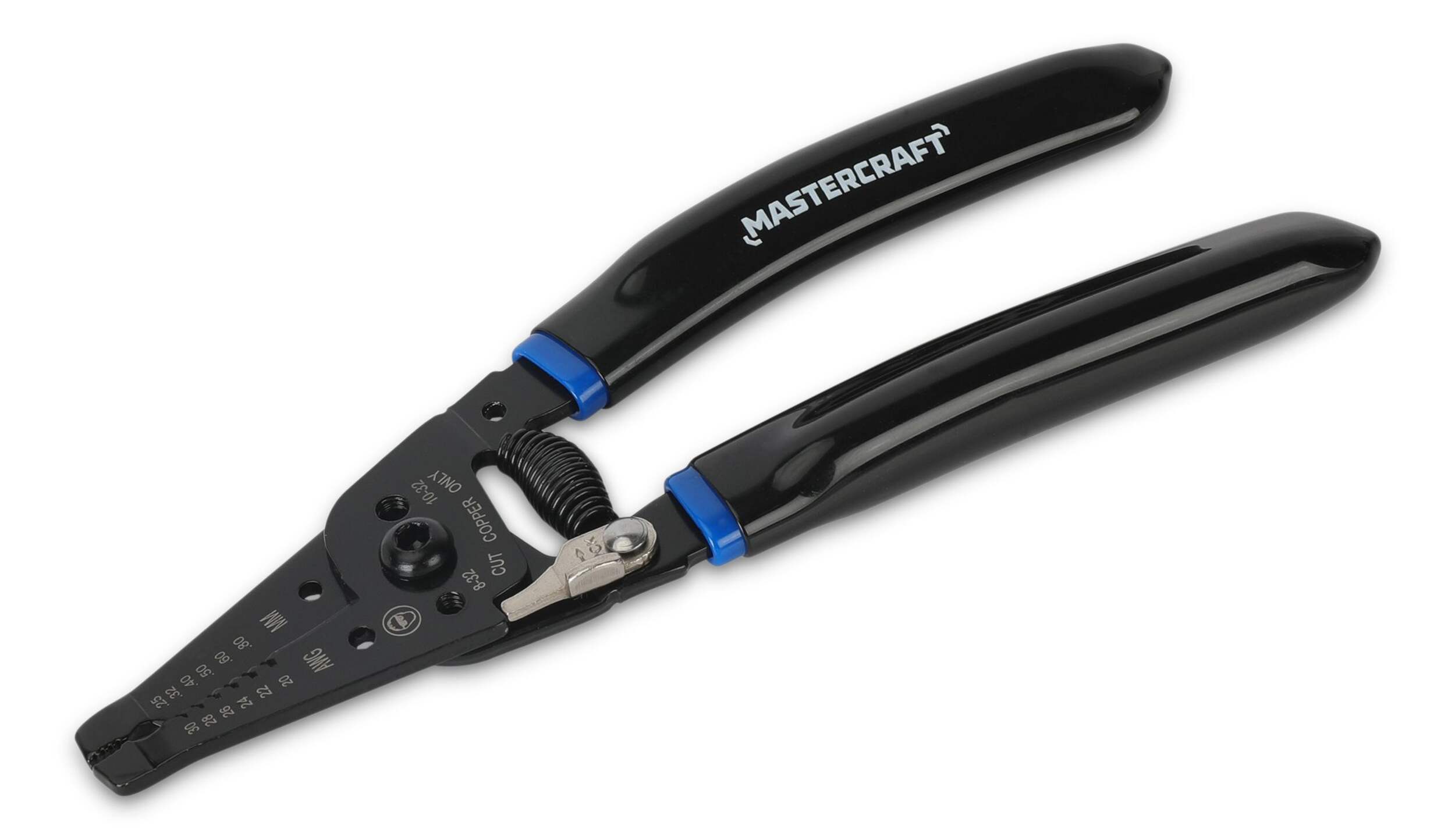 Pince à dénuder Mastercraft de calibre 20-30, poignées à prise confortable, acier traité thermiquement à haute teneur en carbone Front_Three_Fourths_Angled_Left