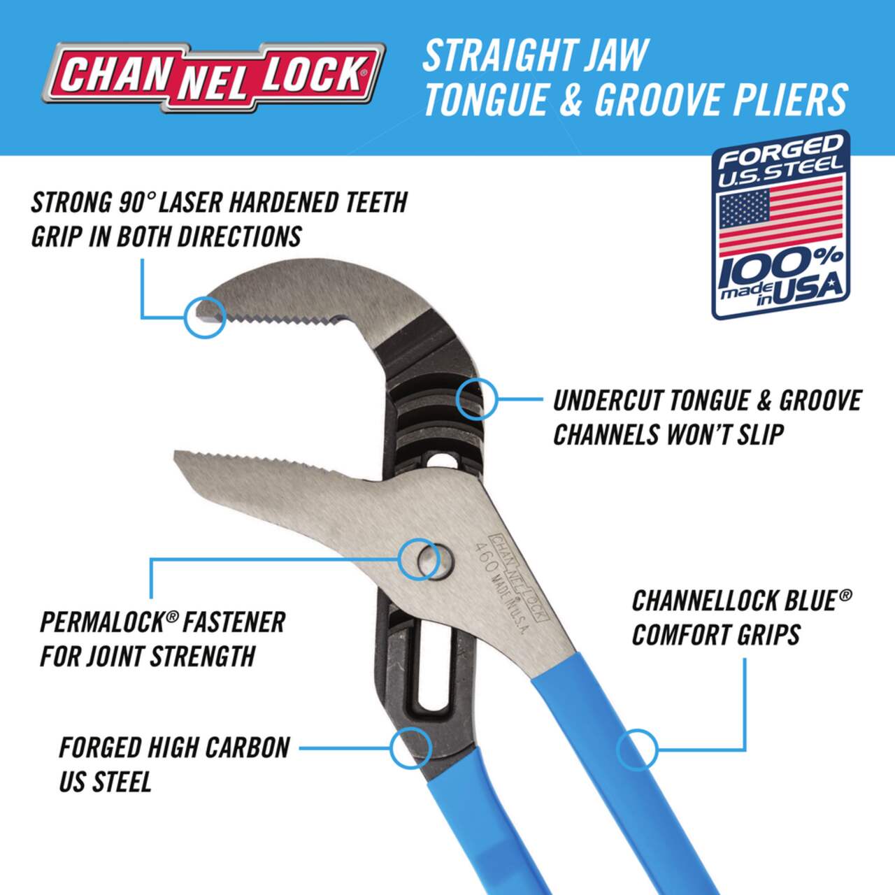 Channellock 460 Straight Tongue Groove Pliers 4 1 4 in Jaw