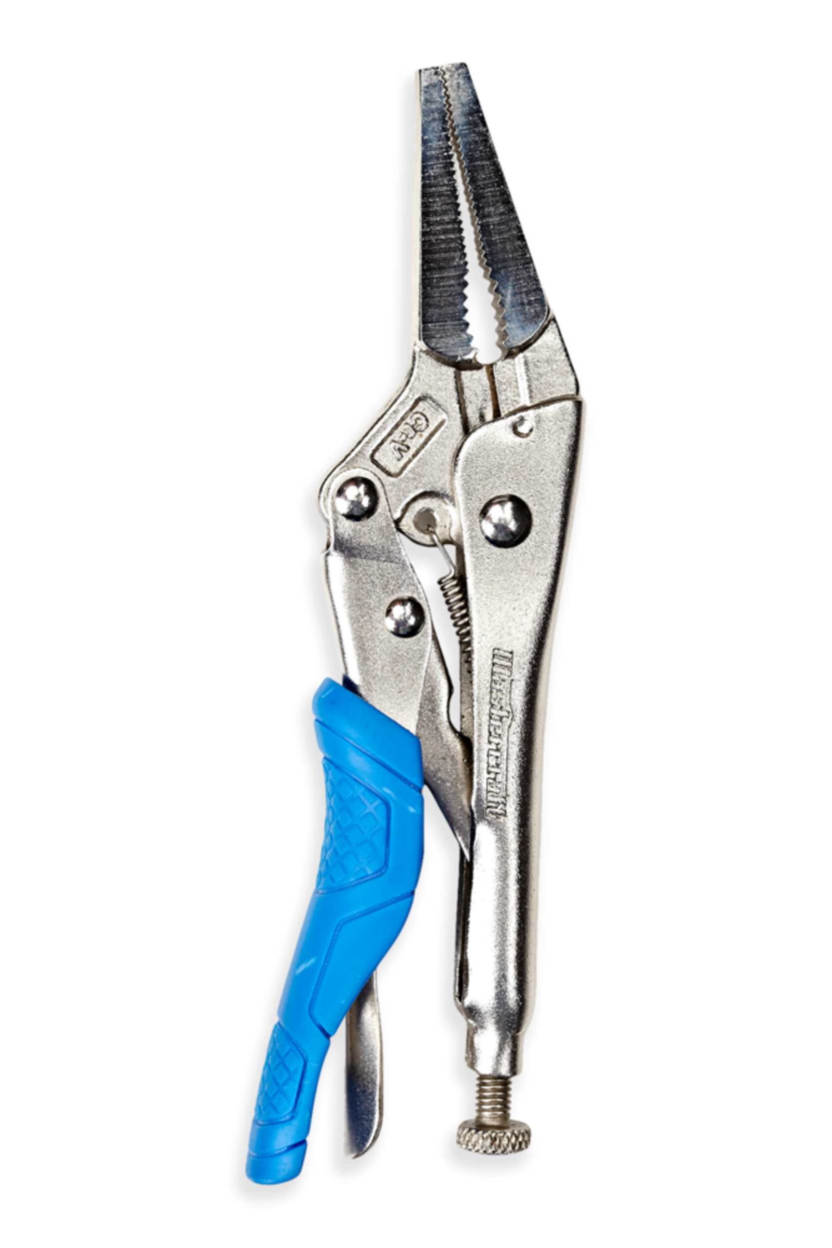 Mastercraft Long Nose Locking Pliers, Cr-V Steel Jaws with Nickel Plated Finish, Rubber Grips, 6-in Front_Flat