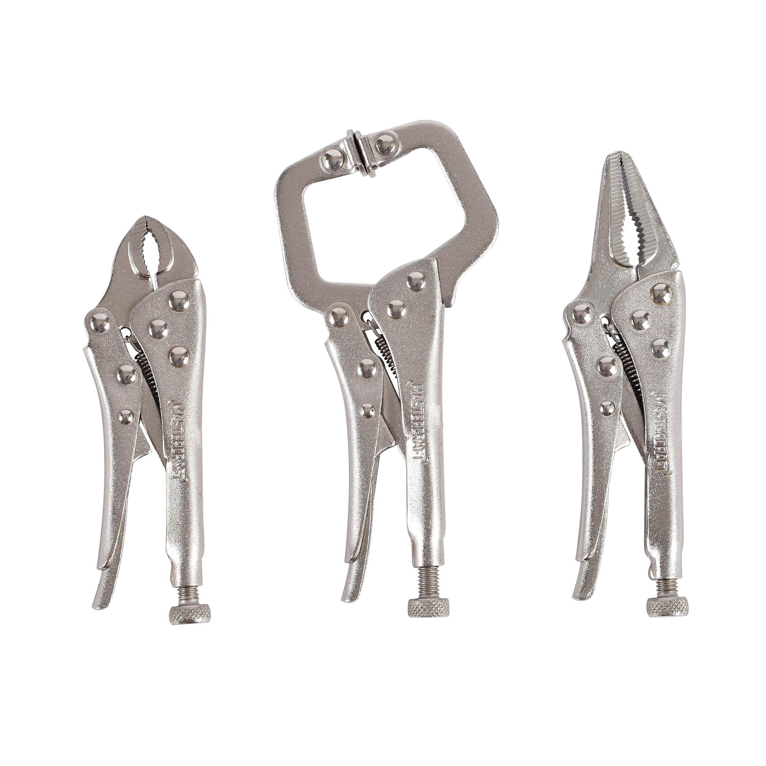 Mastercraft Mini Locking Pliers Set, 3-pc with Rust Protection & Cr-V Steel Front_Flat