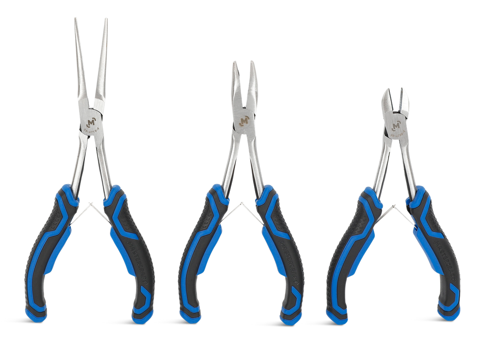 Mastercraft Mini Extra Long Pliers Set, Rubber Grips, Rust Resistant, 3
