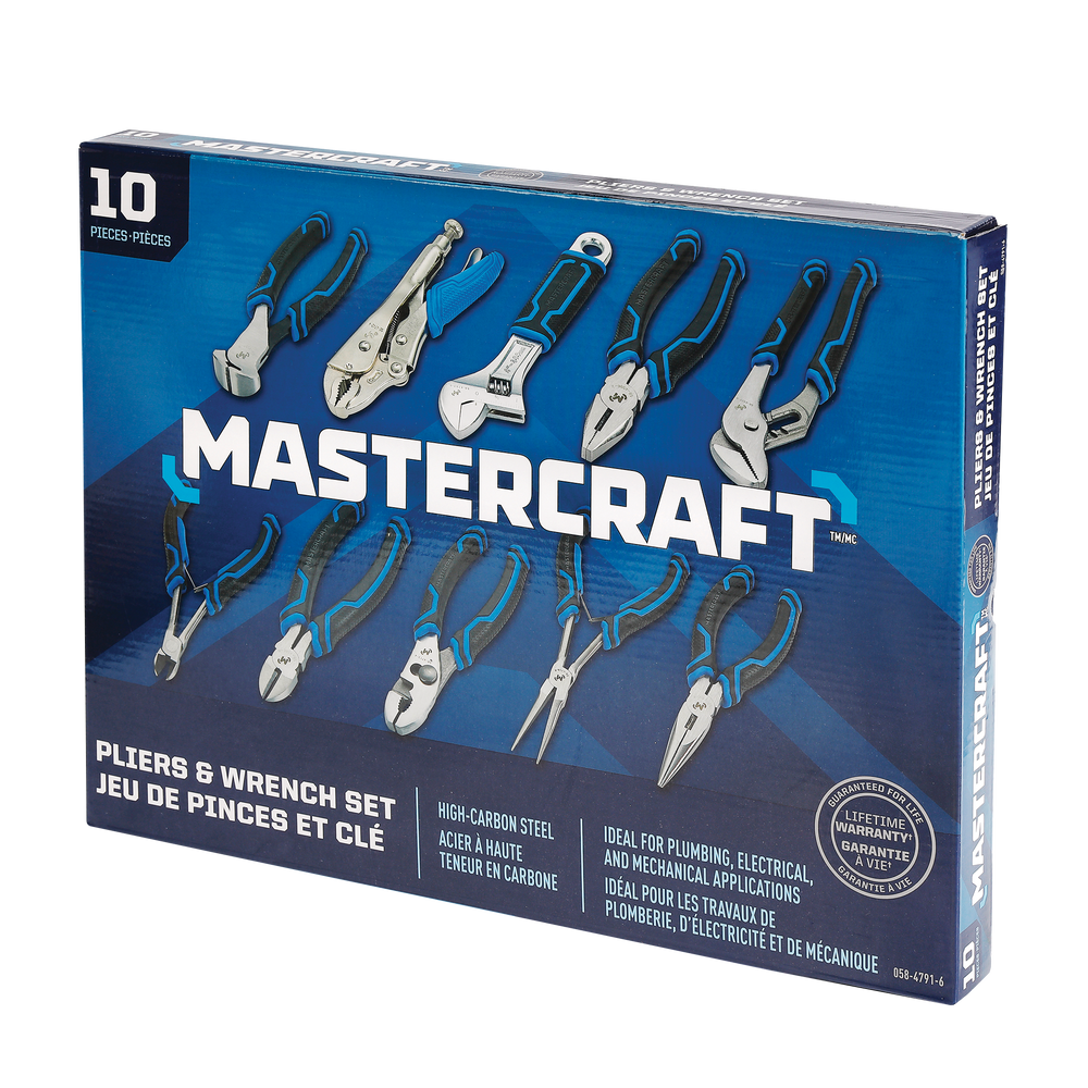Mastercraft Wrench & Pliers Set, Machined Grooves, Double Shot Handle