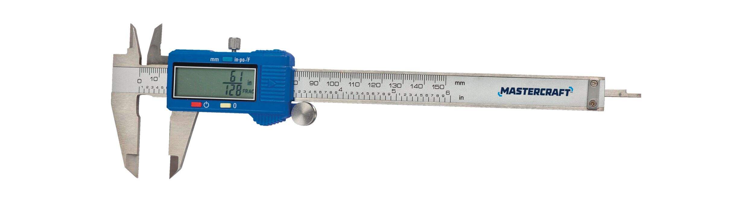 Mastercraft Electronic Caliper with Fractional Digital Display, in-to-mm Conversion, Stainless Steel, 6-in Front_Flat