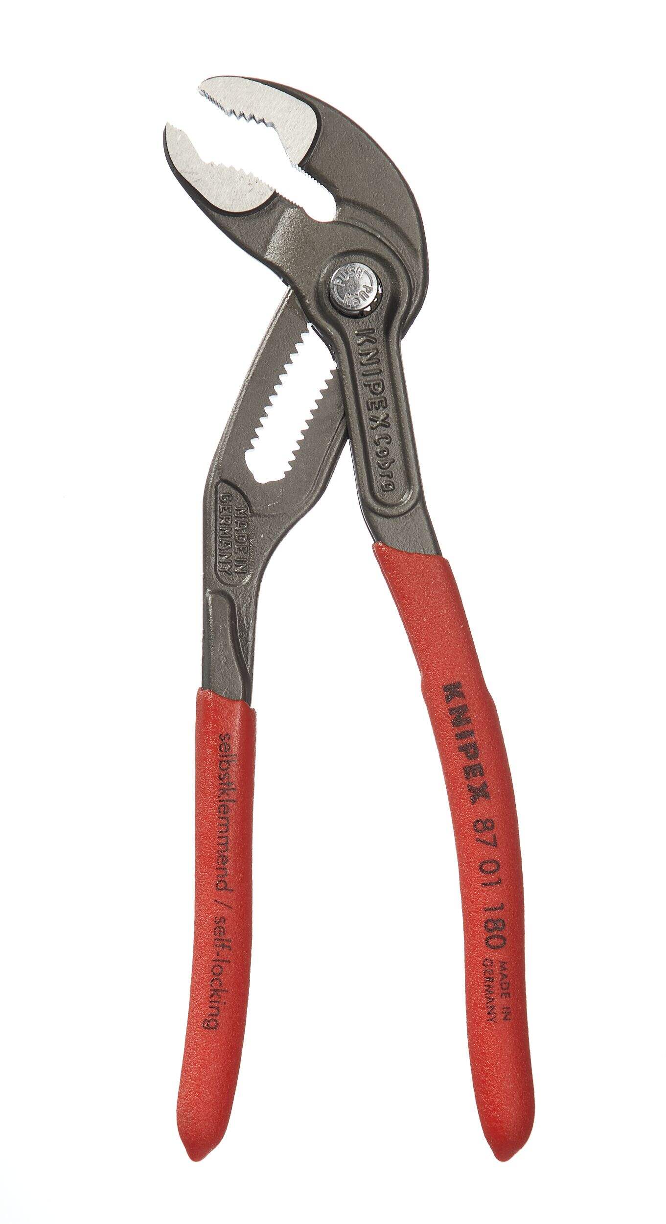 KNIPEX 87 01 180 SB Cobra High Tech Water Pump Pliers, Self Locking, Cr-V Steel, 7-1/4-in Front_Flat
