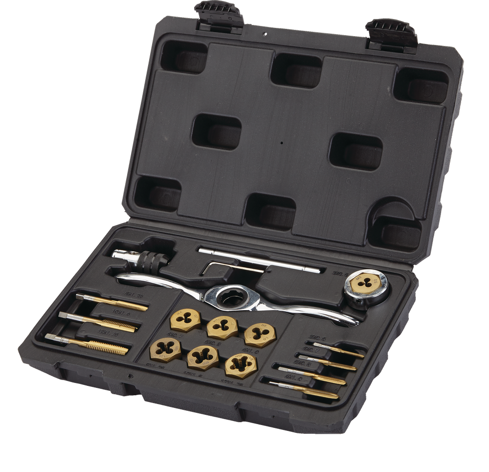 MAXIMUM Tap & Die Set, Metric, Titanium Coated, Carbon Steel, 26pc