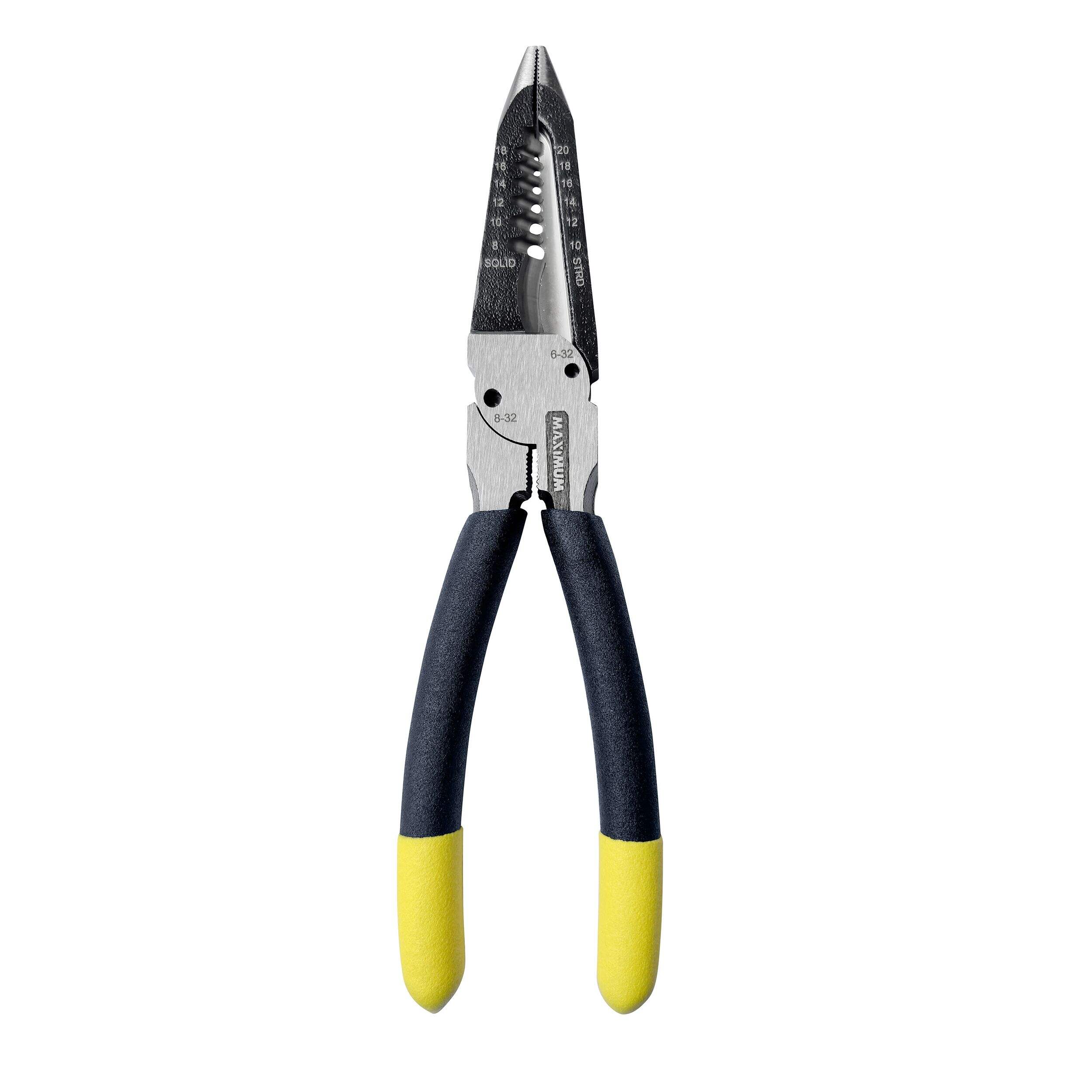 MAXIMUM 5-in-1 Heavy Duty 8-18 Gauge Wire Stripper, Colour Coded Tips, 8-in Front_Flat
