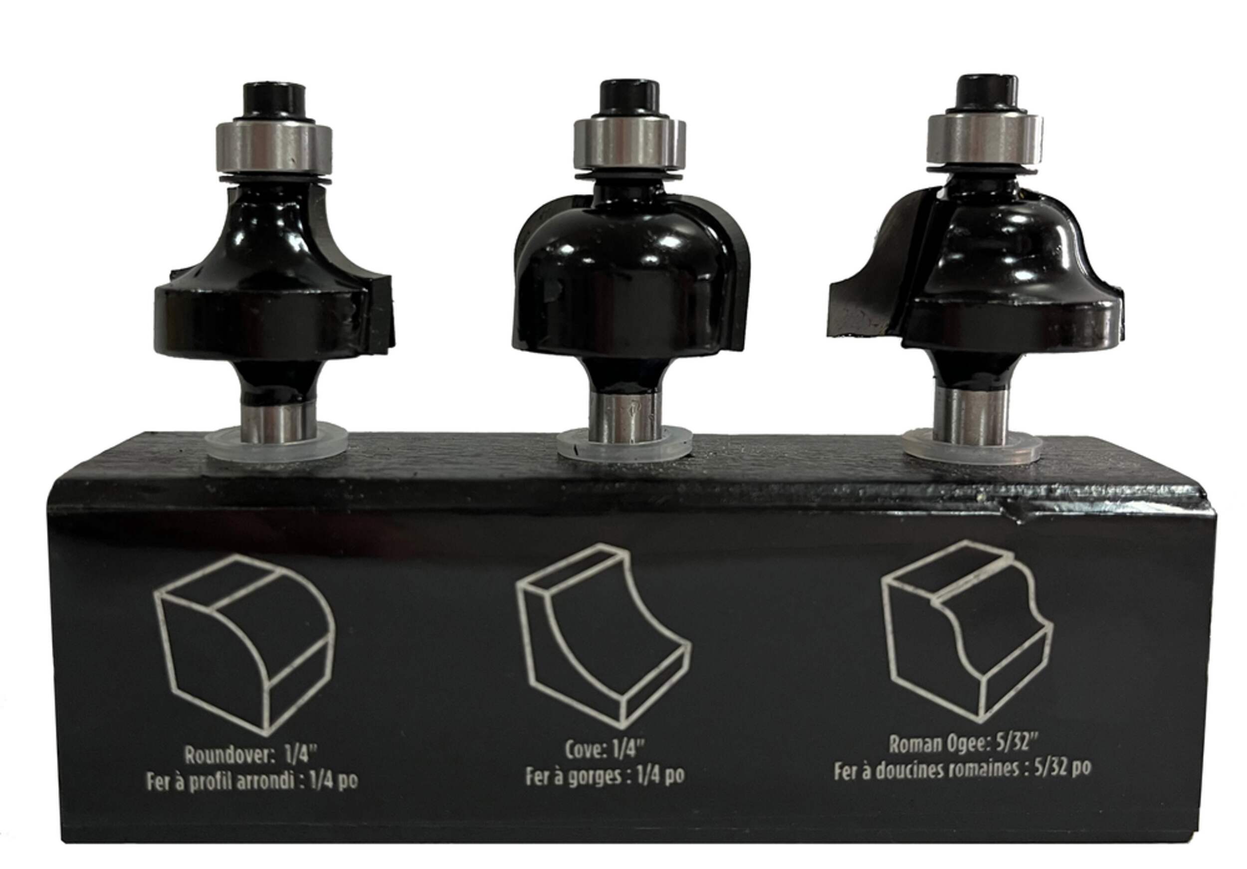MAXIMUM Carbide-Tipped Edge Router Bit Set, 1/4-in Shank, 3-pc Front_Elevated