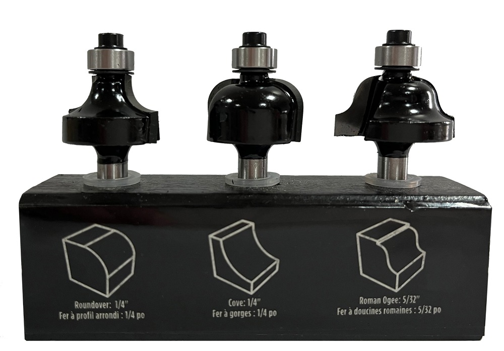 MAXIMUM CarbideTipped Edge Router Bit Set, 1/4in Shank, 3pc