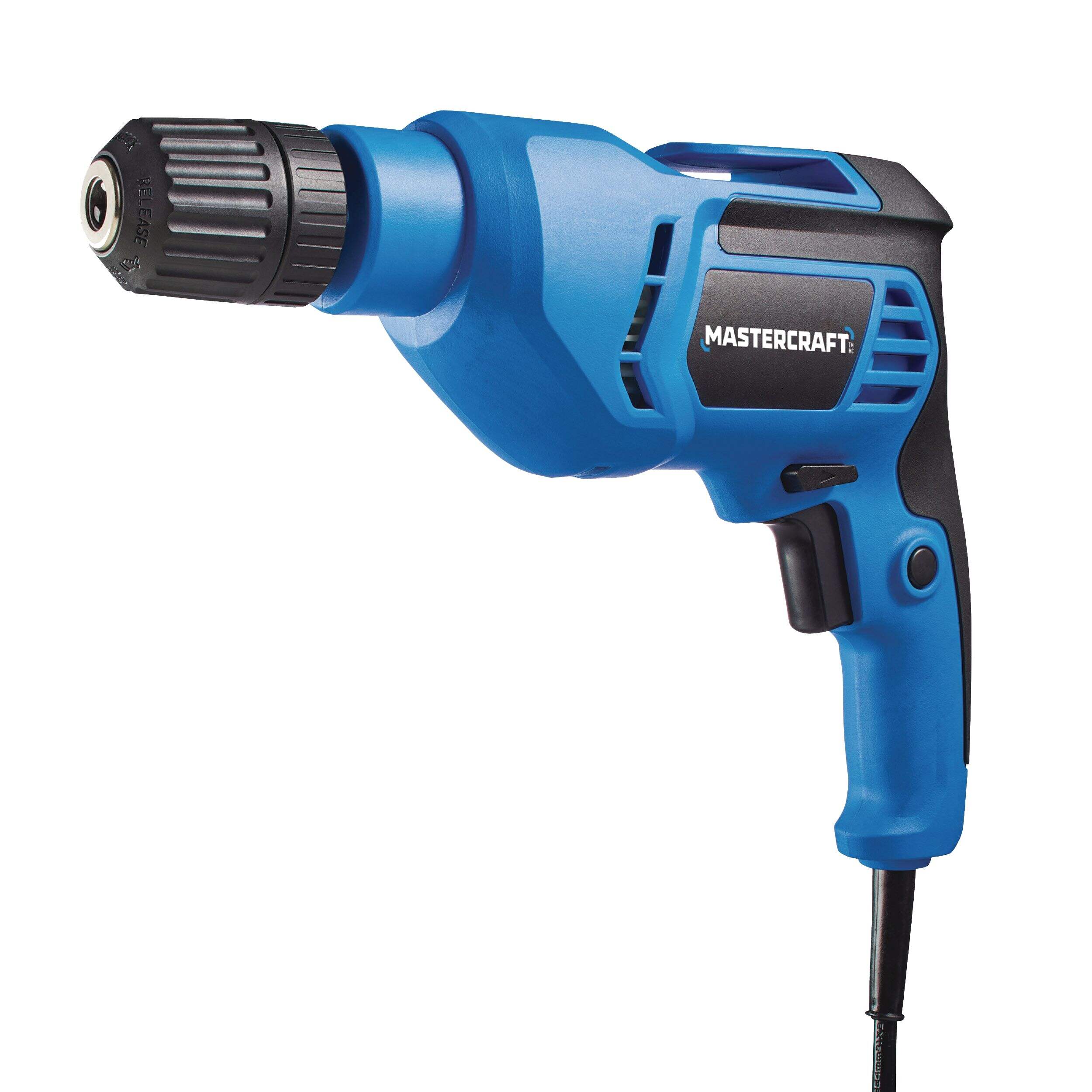 Mastercraft 5A Variable Speed Corded Drill/Driver with Keyless Chuck & Non-Slip Grip, 3/8-in Front_Three_Fourths_Angled_Left