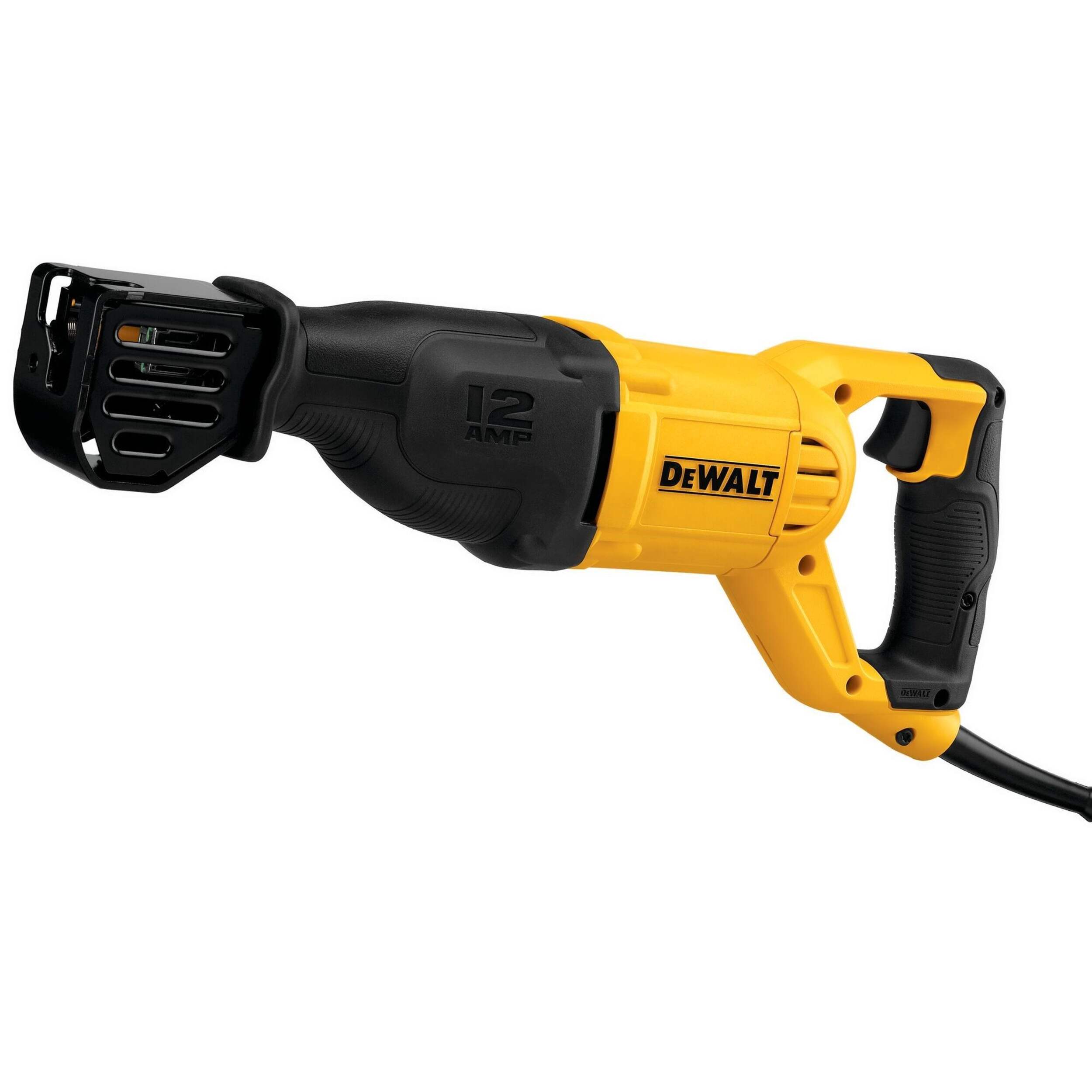 DEWALT DWE305 12A Keyless 4-Position Variable Speed T-Shank Reciprocating Saw Front_Angled_Left