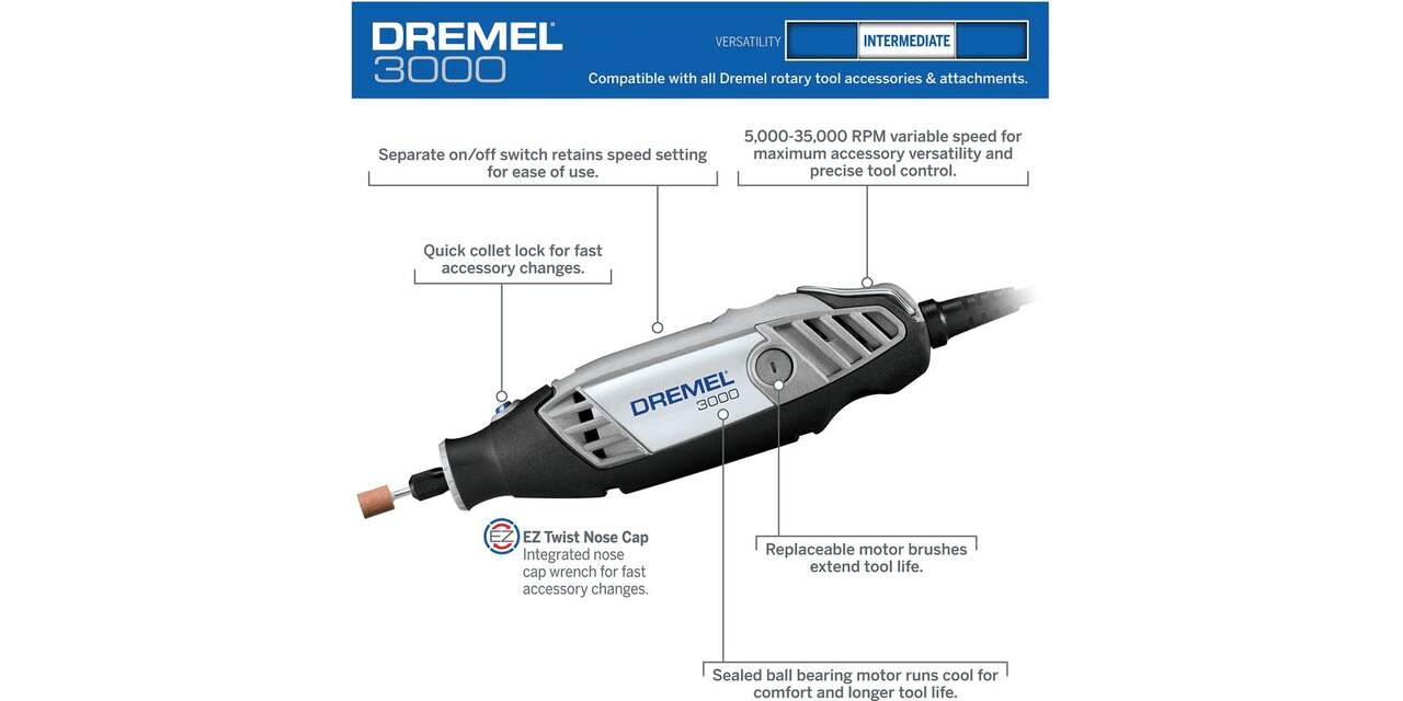 Dremel 3000-1/24 1.2A Variable Speed Rotary Tool Kit with Attachment &  Accessory Bits, 24-pc