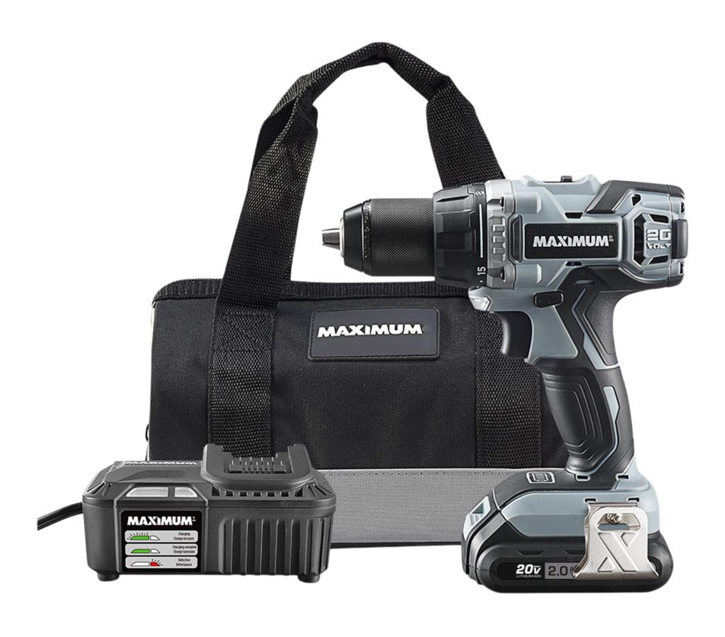 MAXIMUM 20V Max Lithium-Ion Cordless Drill Kit with Battery, Charger & Case, 1/2-in Composite_or_Mixed
