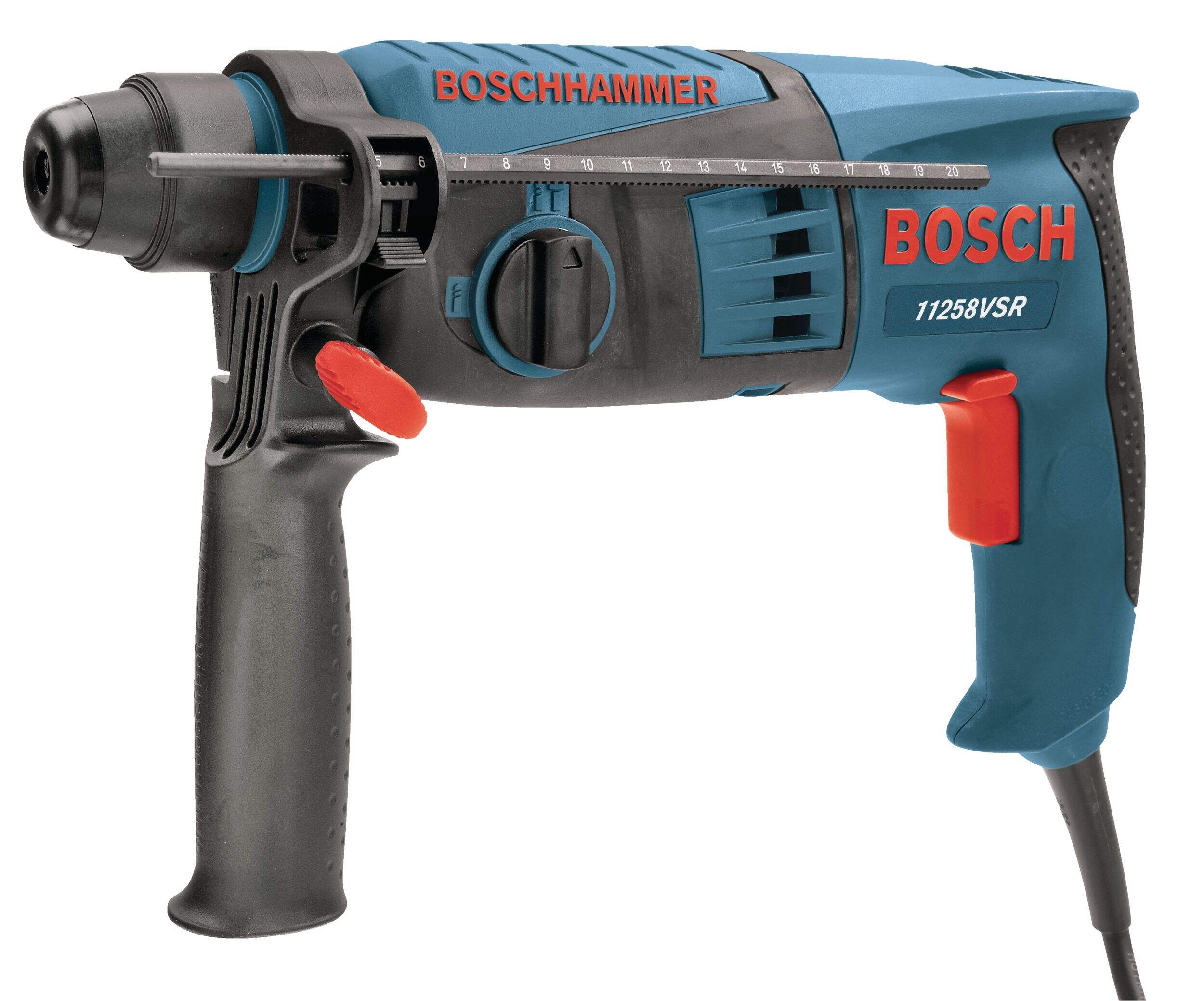 Bosch 11258VSR SDS+ Corded Variable Speed Concrete Hammer Drill with Auxiliary Handle, 5/8-in Front_Angled_Left