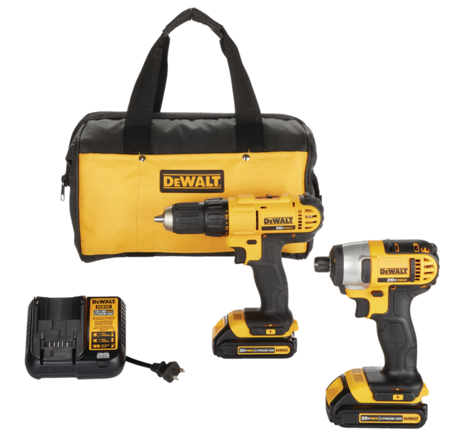 DEWALT DCK240C2 20V MAX Cordless Drill/Driver, Impact Driver, Battery