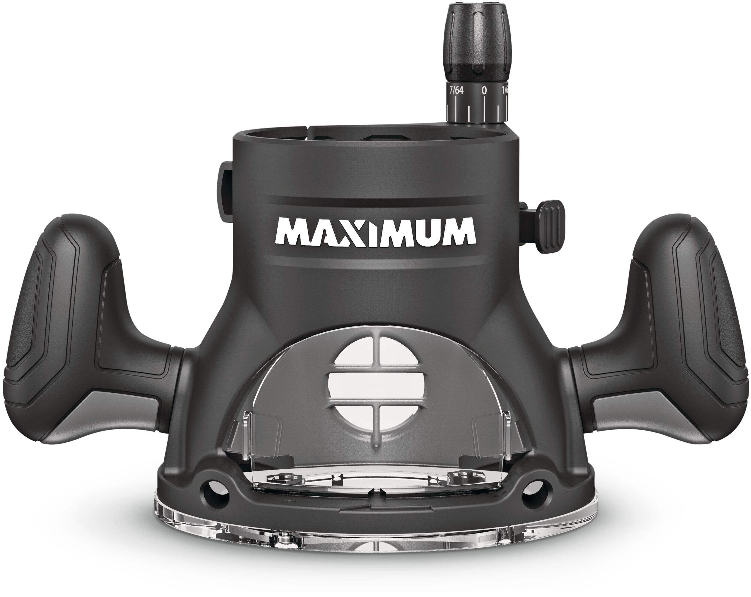 MAXIMUM 14A Variable Speed 2-1/2 HP Corded Combination Plunge & Fixed Base Router with Case Front_Elevated
