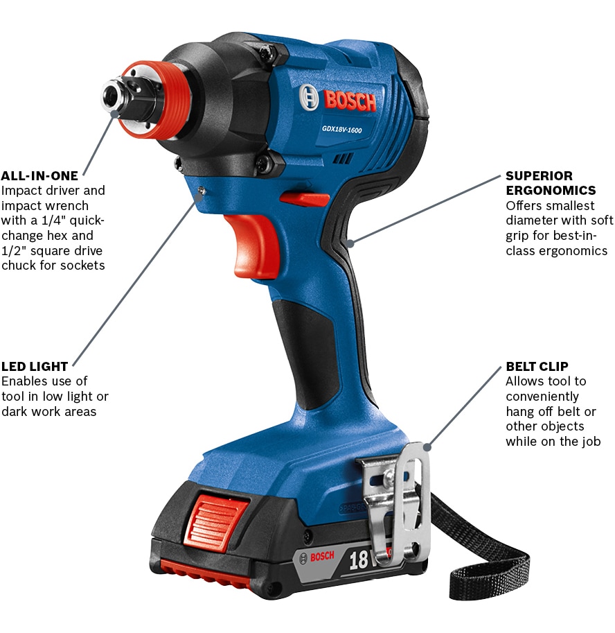 Bosch GDX18V1600B 18V Freak 2in1 Bit/Socket Cordless Impact Driver