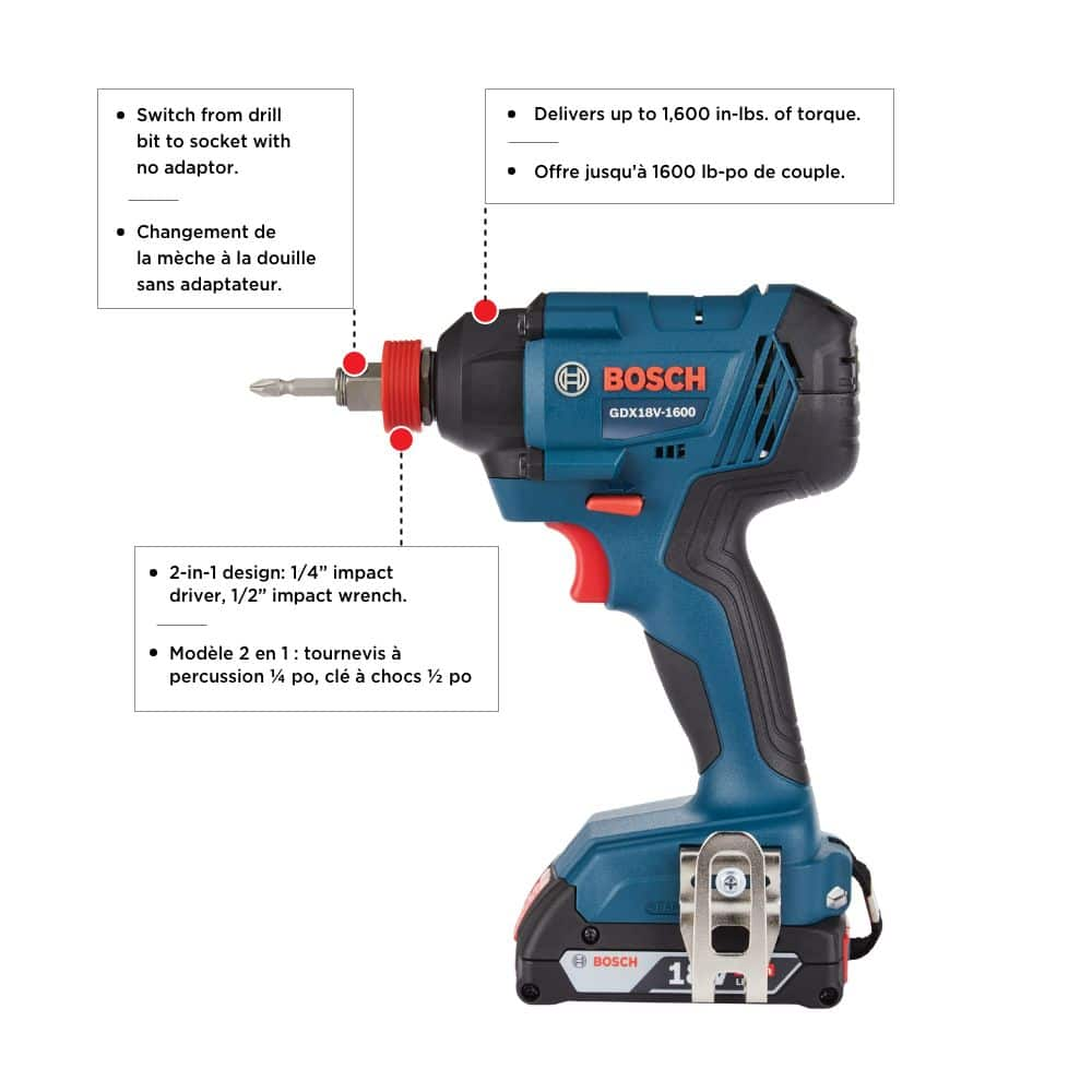 Bosch GDX18V 1600B 18V Freak 2 in 1 Bit Socket Cordless Impact