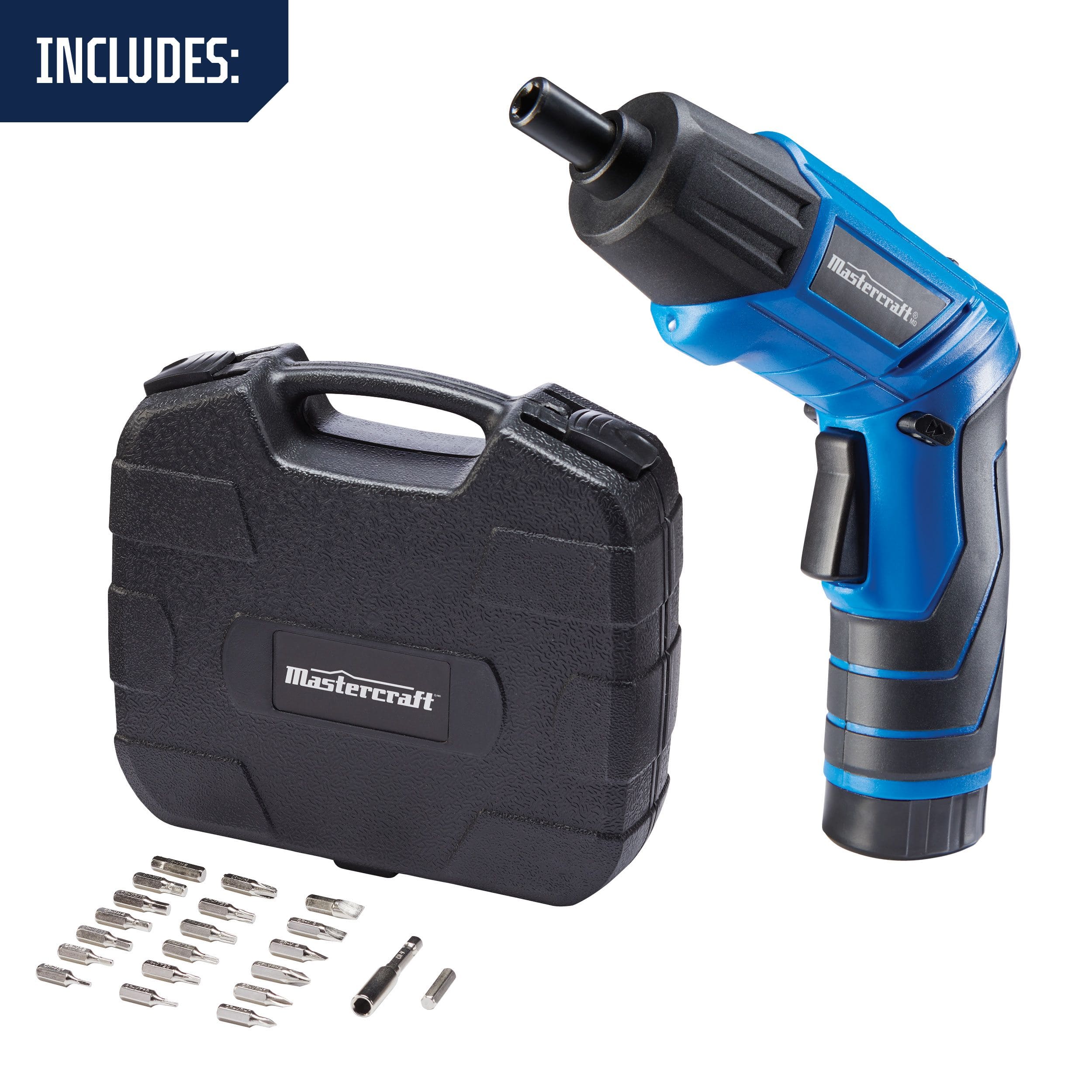 Mastercraft 4V Lithium Ion Cordless 2 in 1 Pivoting Screwdriver Flashlight Charger Bits 1 4 in Canadian Tire