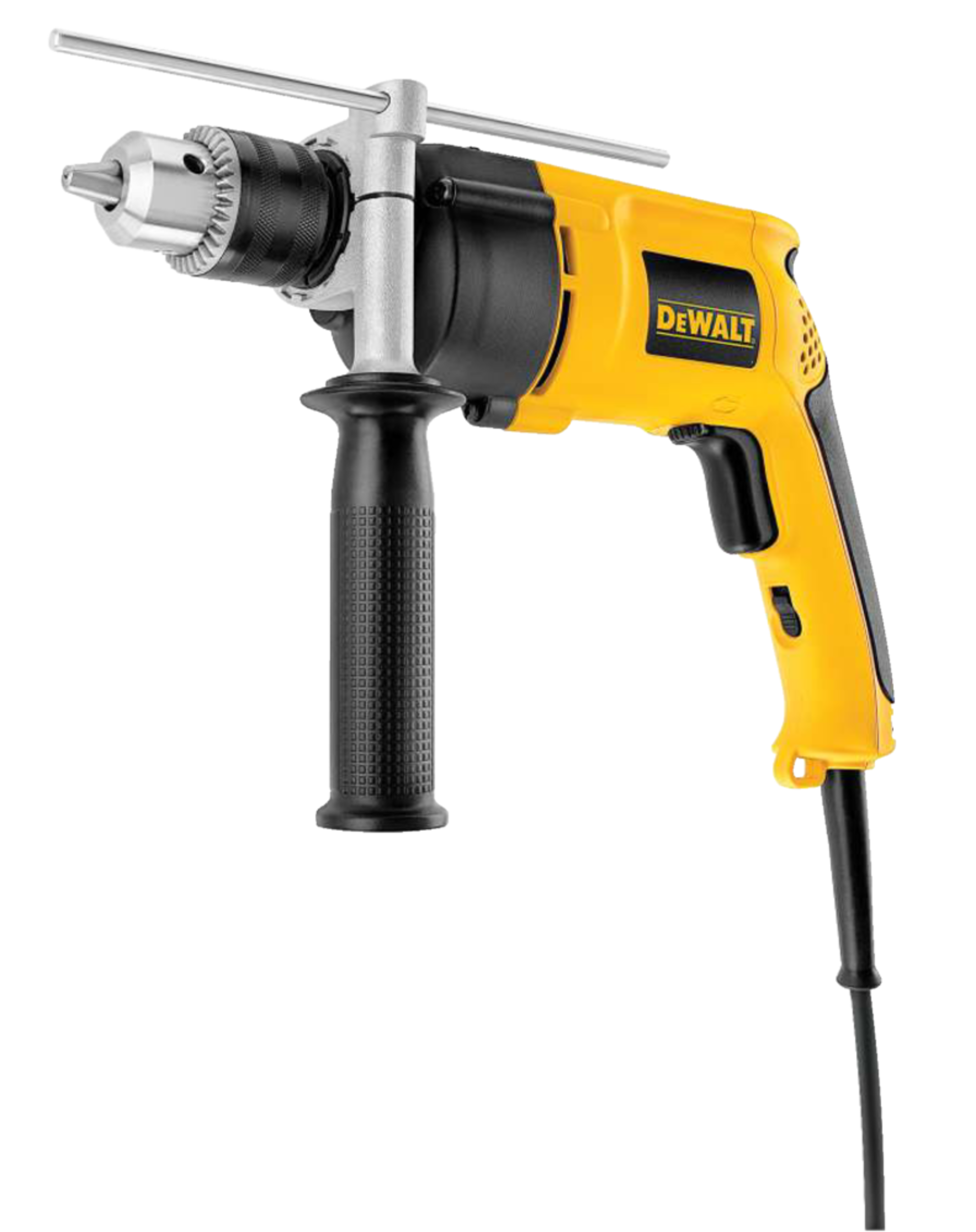 DEWALT DWE5010 7A Corded Single Speed Hammer Drill with Keyed Chuck & Auxiliary Handle, 1/2-in Front_Angled_Left