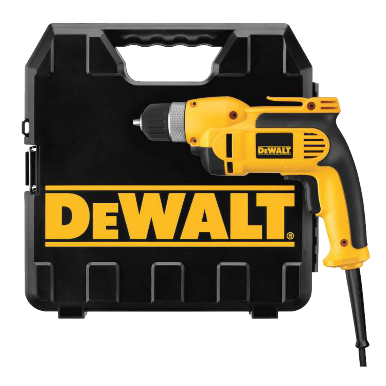 DEWALT DWE1014 7A Variable Speed Corded Compact Drill with Keyed Chuck,  Auxiliary Handle, 3/8-in