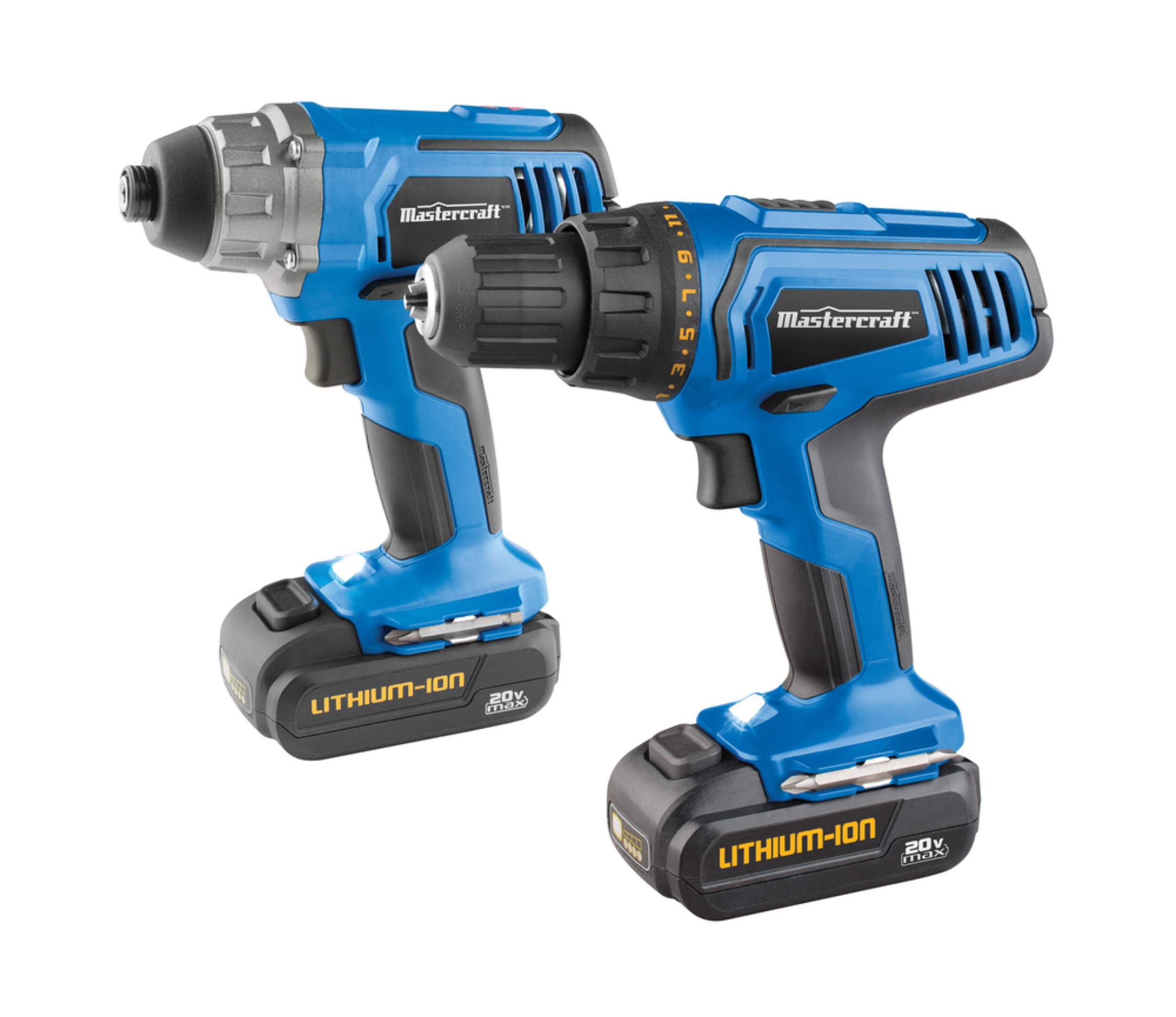 Mastercraft 20V Max Li-Ion Cordless Drill and Impact Driver Combo Kit Front_Three_Fourths_Angled_Left