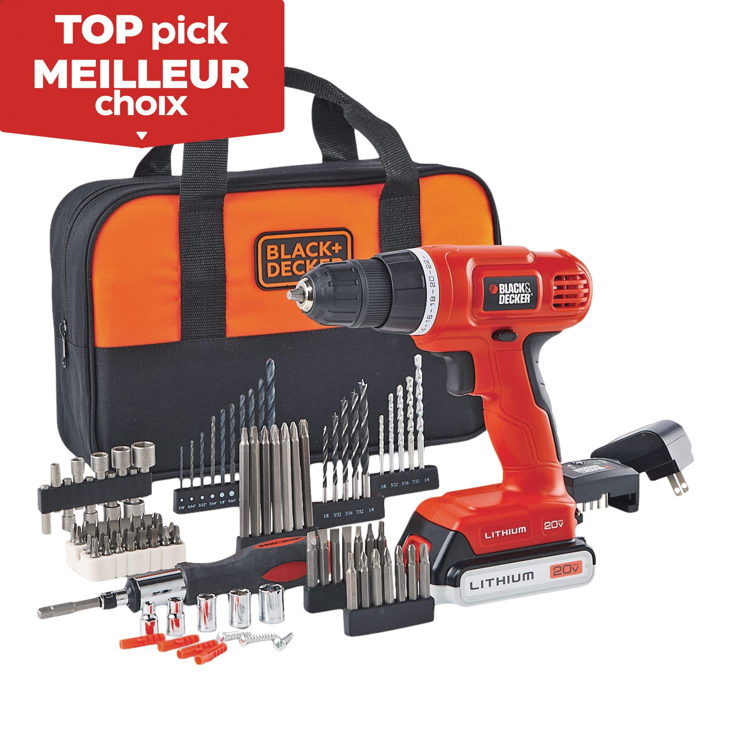 Black Decker BDC120VACA 20V Cordless Drill with Battery, Charger  100-pc  Accessory Set, 3/8-in Canadian Tire