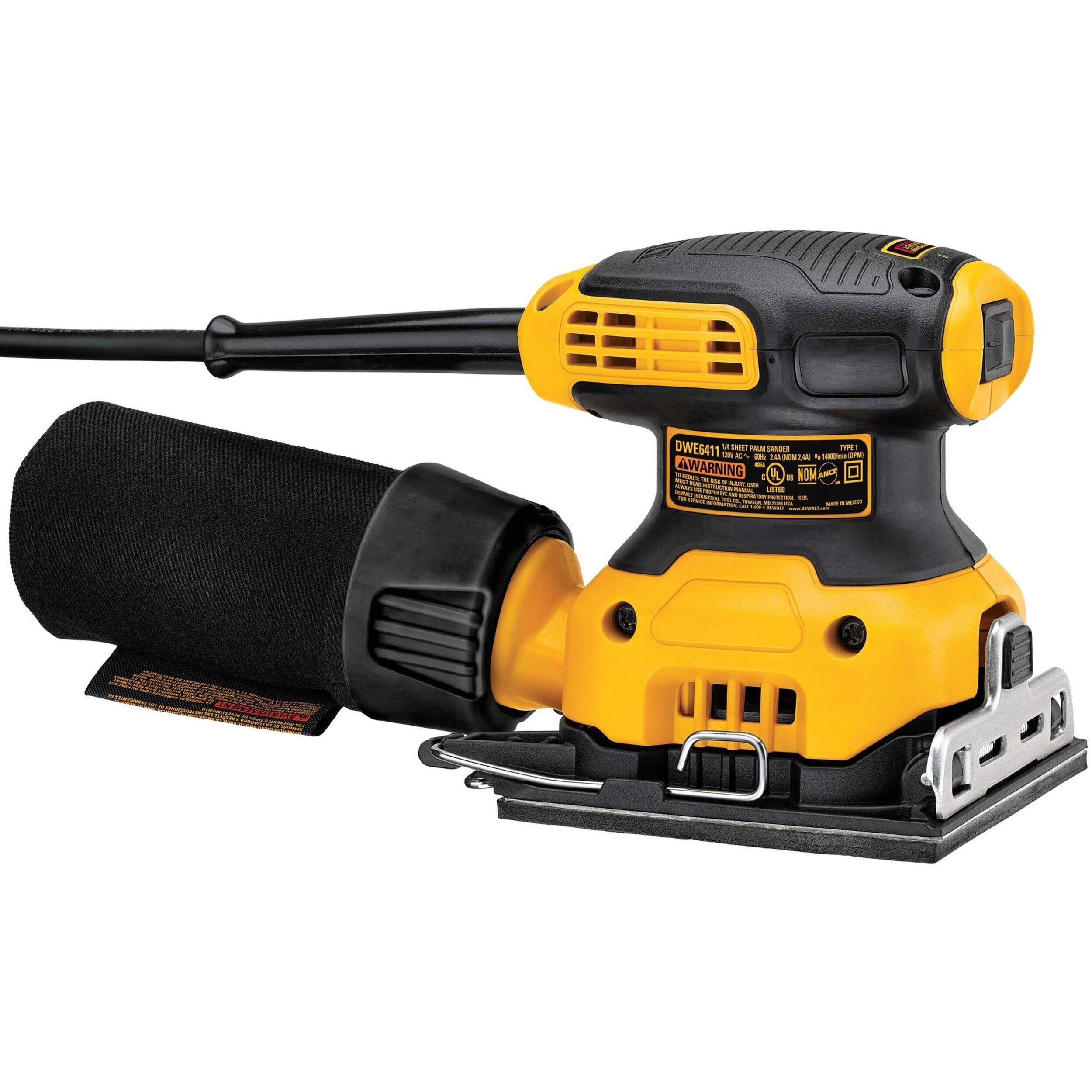 DEWALT DWE6411 2.3A Corded Palm Grip Sheet Sander with Dust Port/Vacuum Adaptor, 1/4-in Front_Three_Fourths_Angled_Right