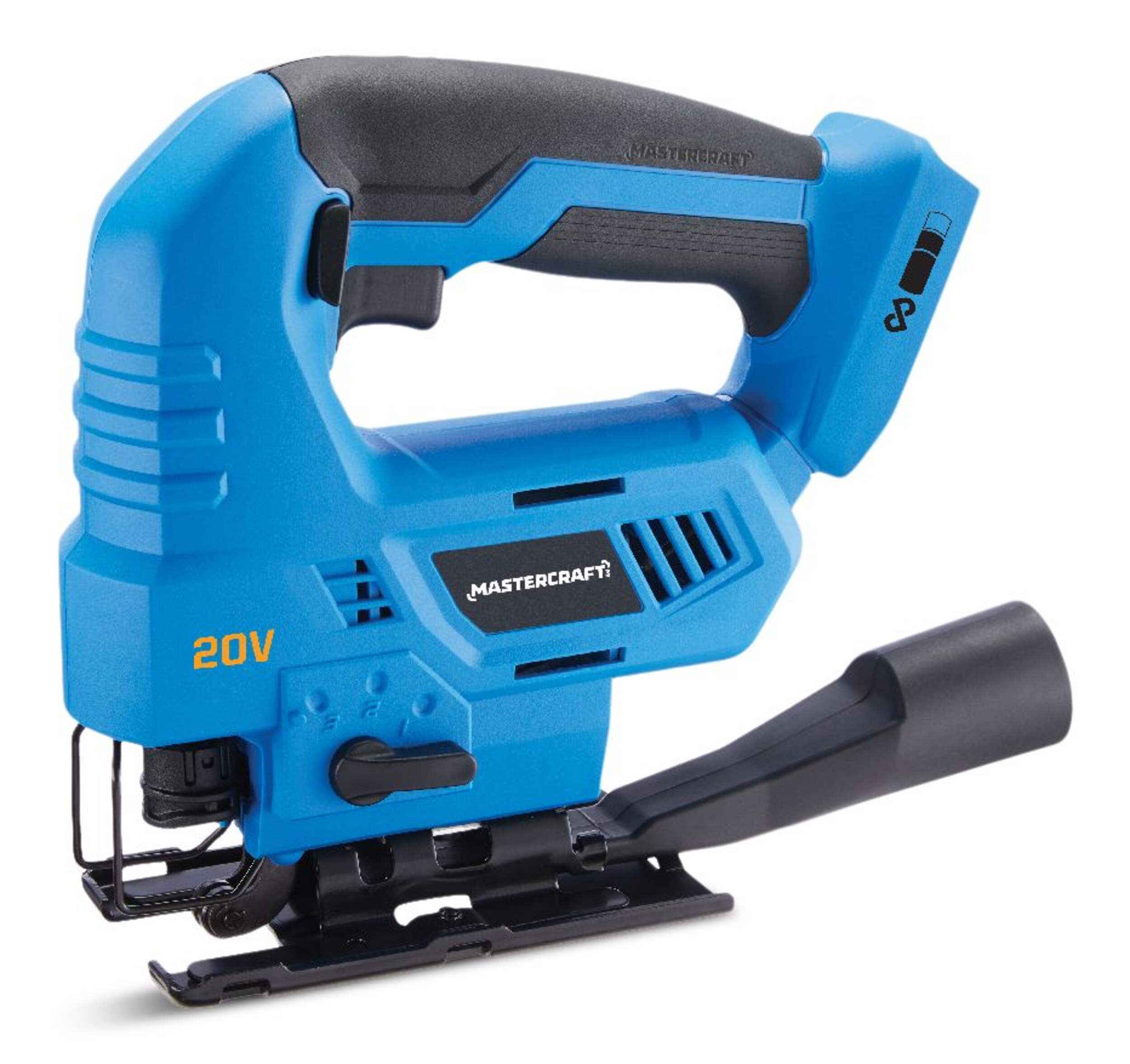 Mastercraft 20V Max Cordless T-Shank Variable Speed Cordless Jigsaw with LED Light, Tool Only, PWR POD Compatible Front_Three_Fourths_Angled_Left