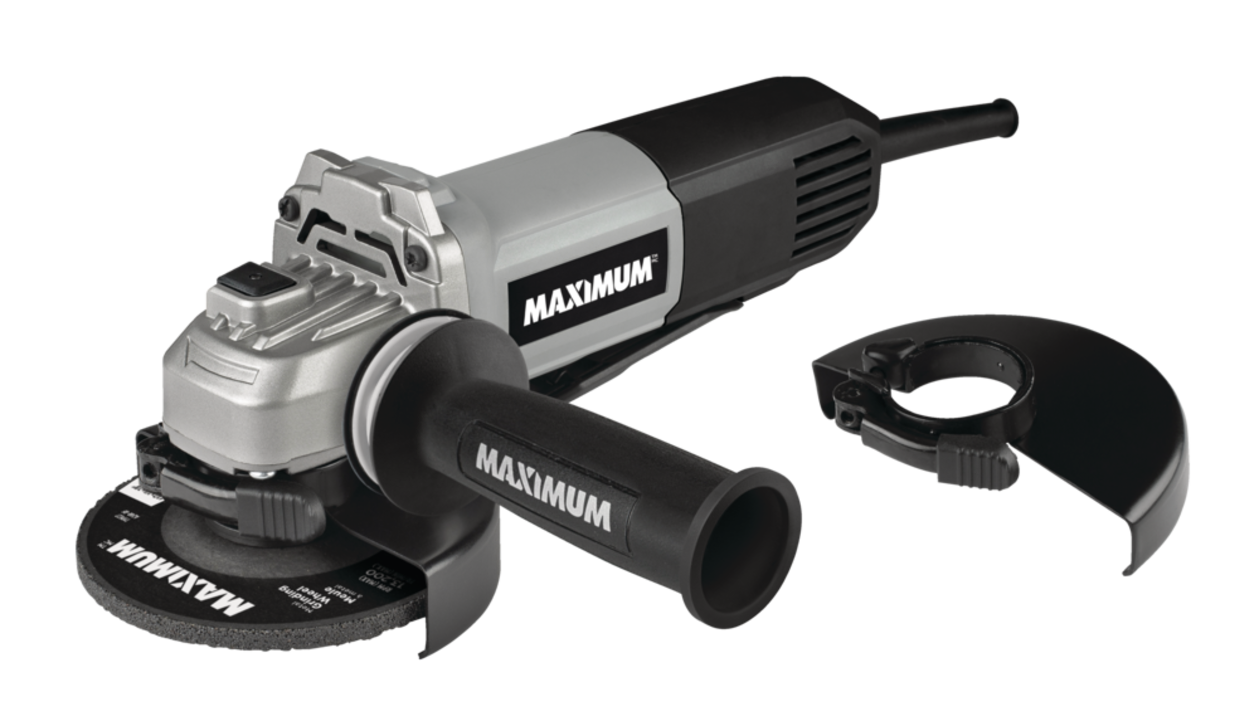 MAXIMUM 8A Corded Angle Grinder with Auxiliary Handle, Wheel Guards & Case, 4-1/2-in & 5-in Front_Angled_Left