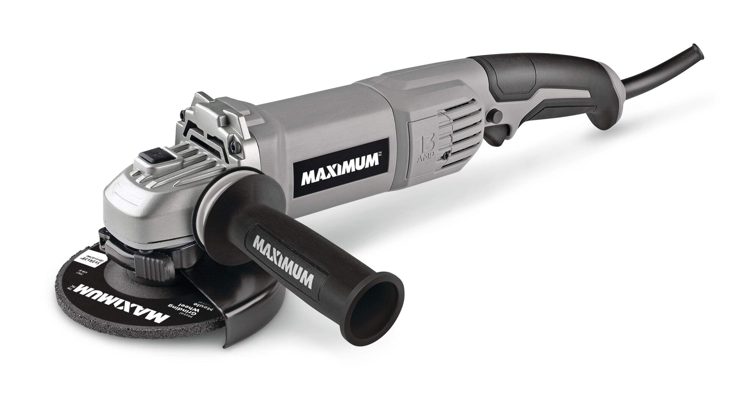 MAXIMUM 13A Corded Angle Grinder with Auxiliary Handle, Wheel Guards & Case, 4-1/2-in & 5-in Front_Three_Fourths_Angled_Left