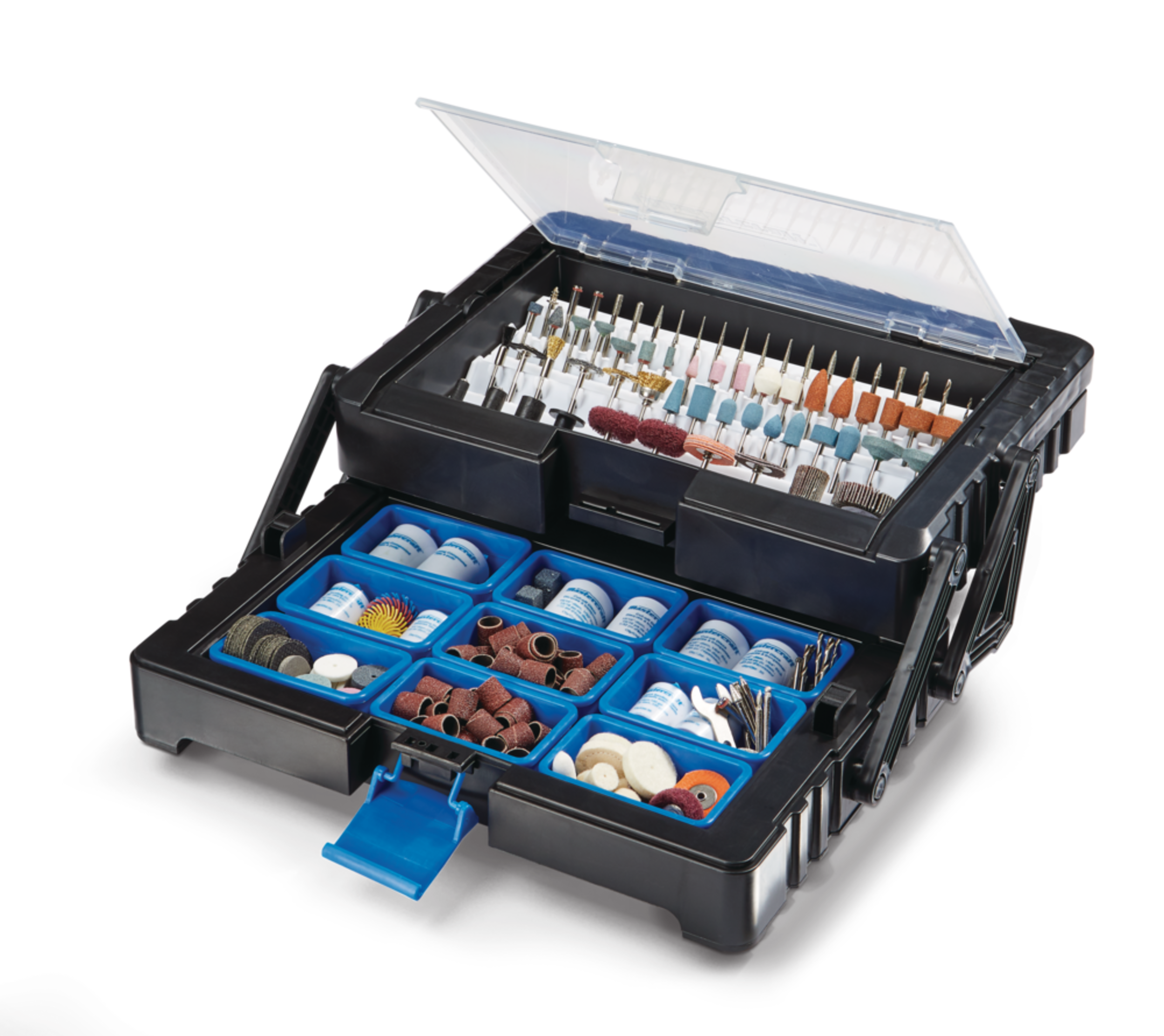 Mastercraft Assorted Rotary Tool Accessory Bit Set with Storage Case & 1/8-in Shanks, 500-pc Front_Three_Fourths_Angled_Left